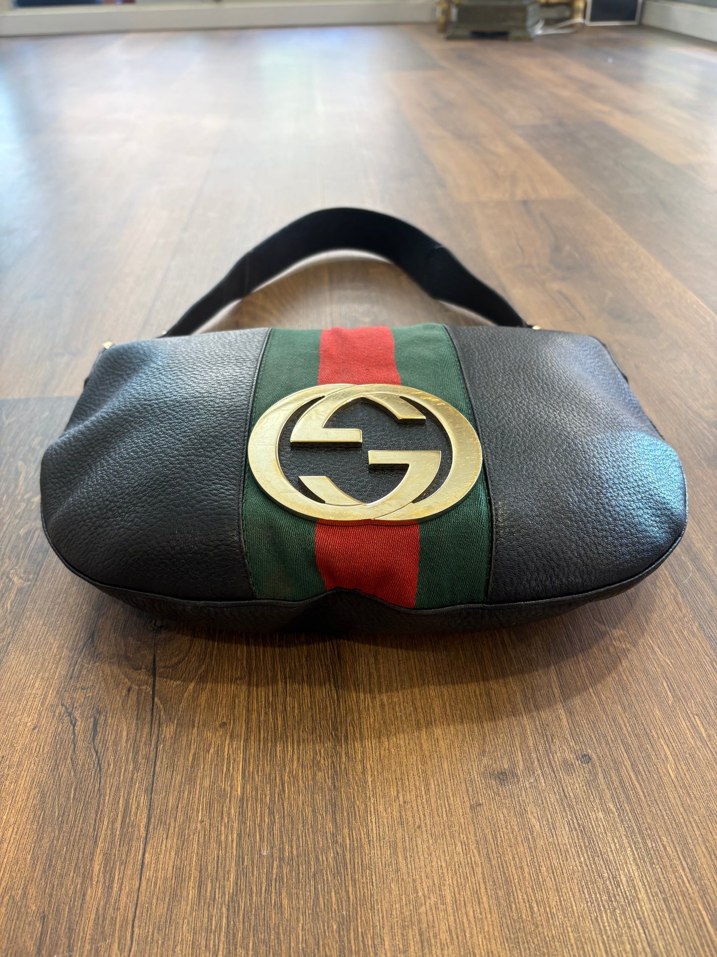 Gucci Borsa Hobo Gucci Vintage Blondie in Pelle Nera con Banda Web