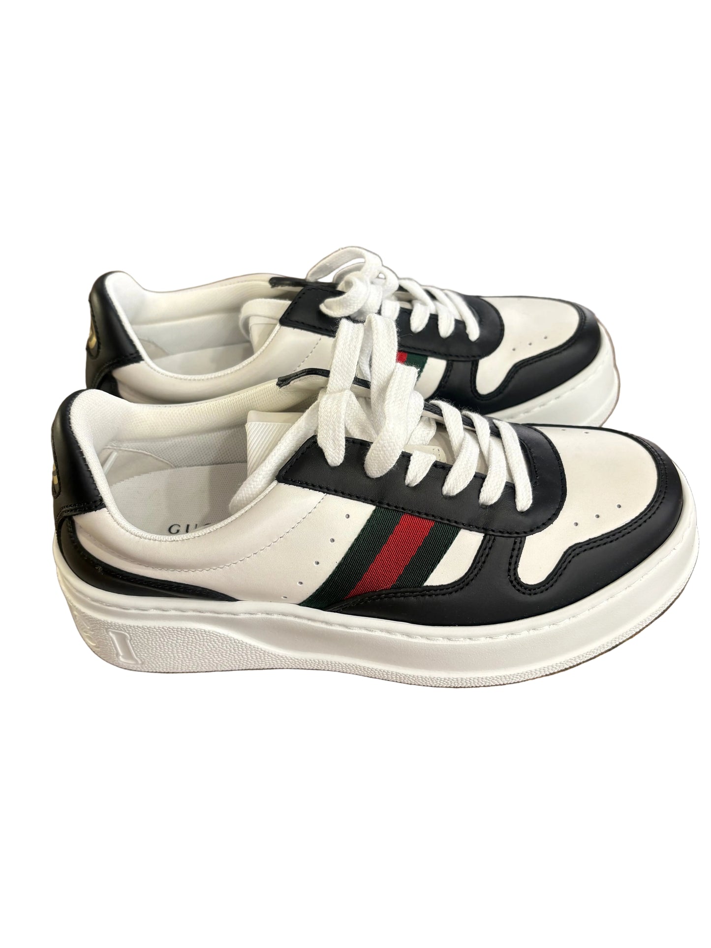 Sneakers Chunky B Gucci in Pelle Bicolore Bianca e Nera con Nastro Web 37. Nuovo