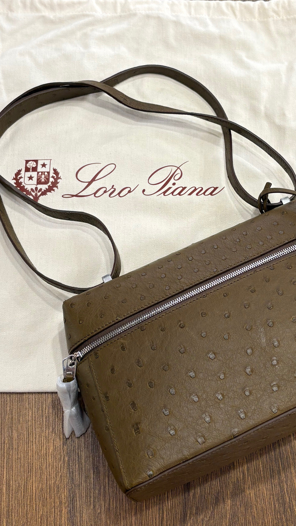 Loro Piana Extra Bag L27 in Pelle di Struzzo. Nuova
