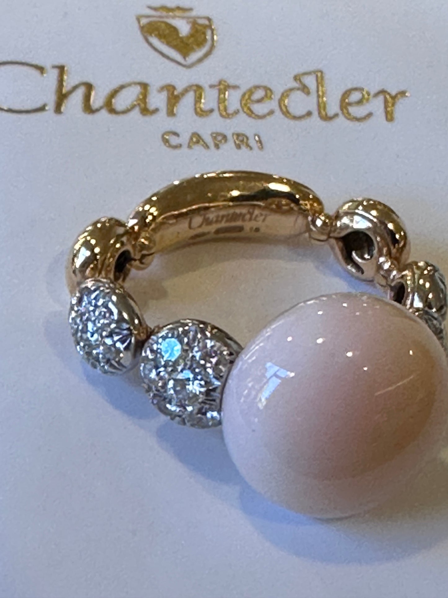 Chantećler Capri anello in oro diamanti e corallo