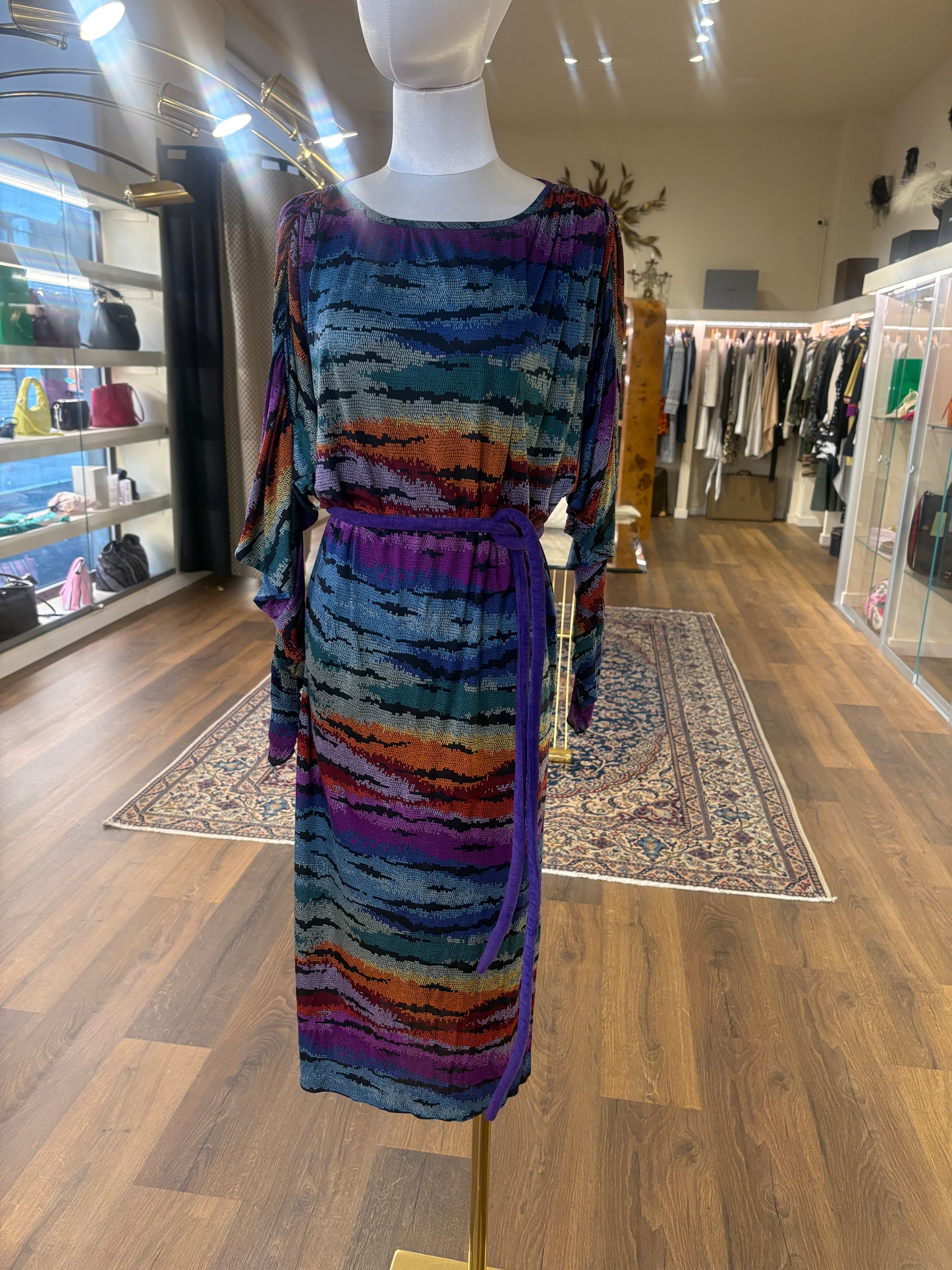 Missoni abito vintage in maglina di seta con cintura in pelle