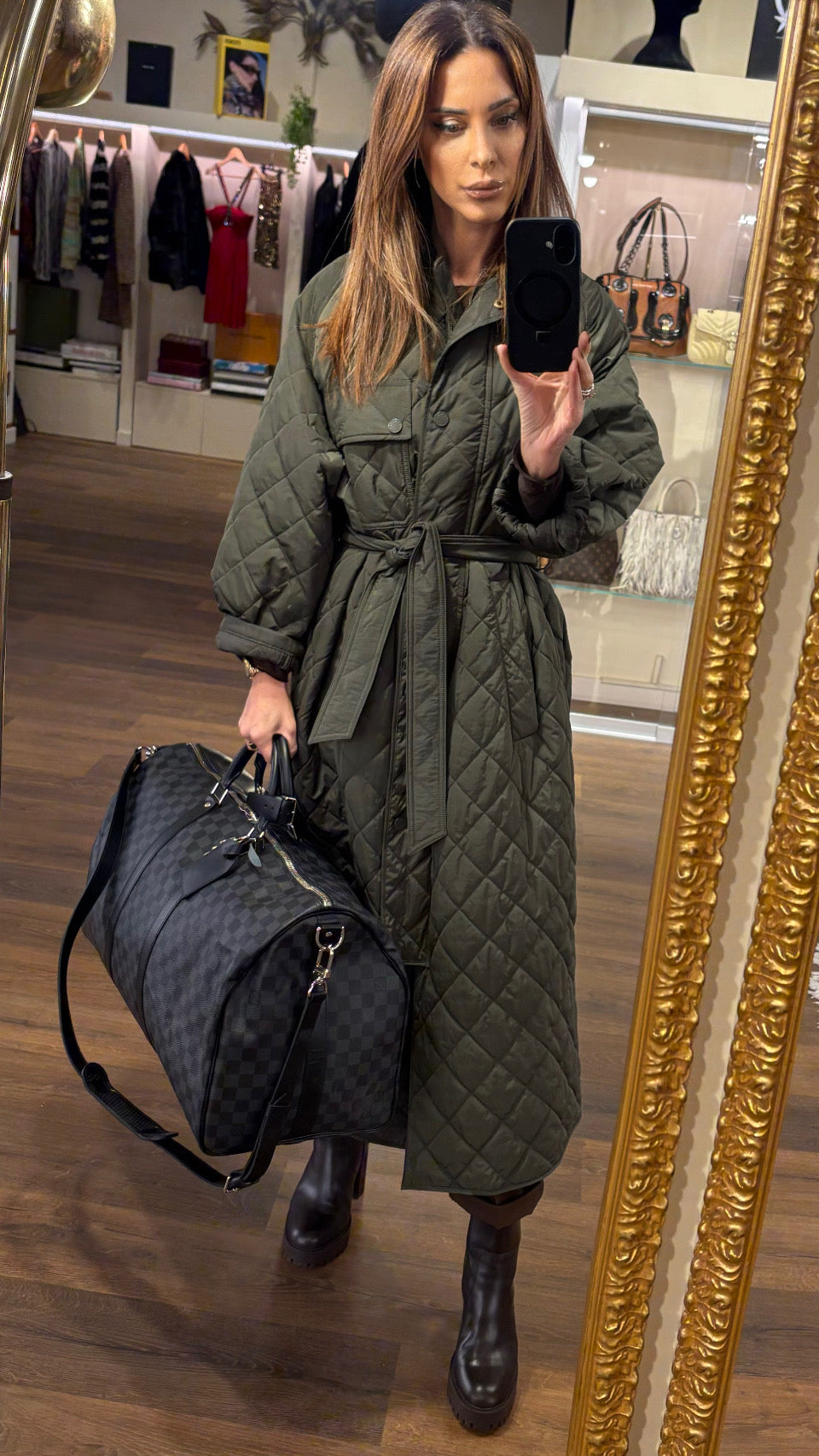 Louis Vuitton Keepall Bandoulière 55 in tela damier graphite e pelle nera