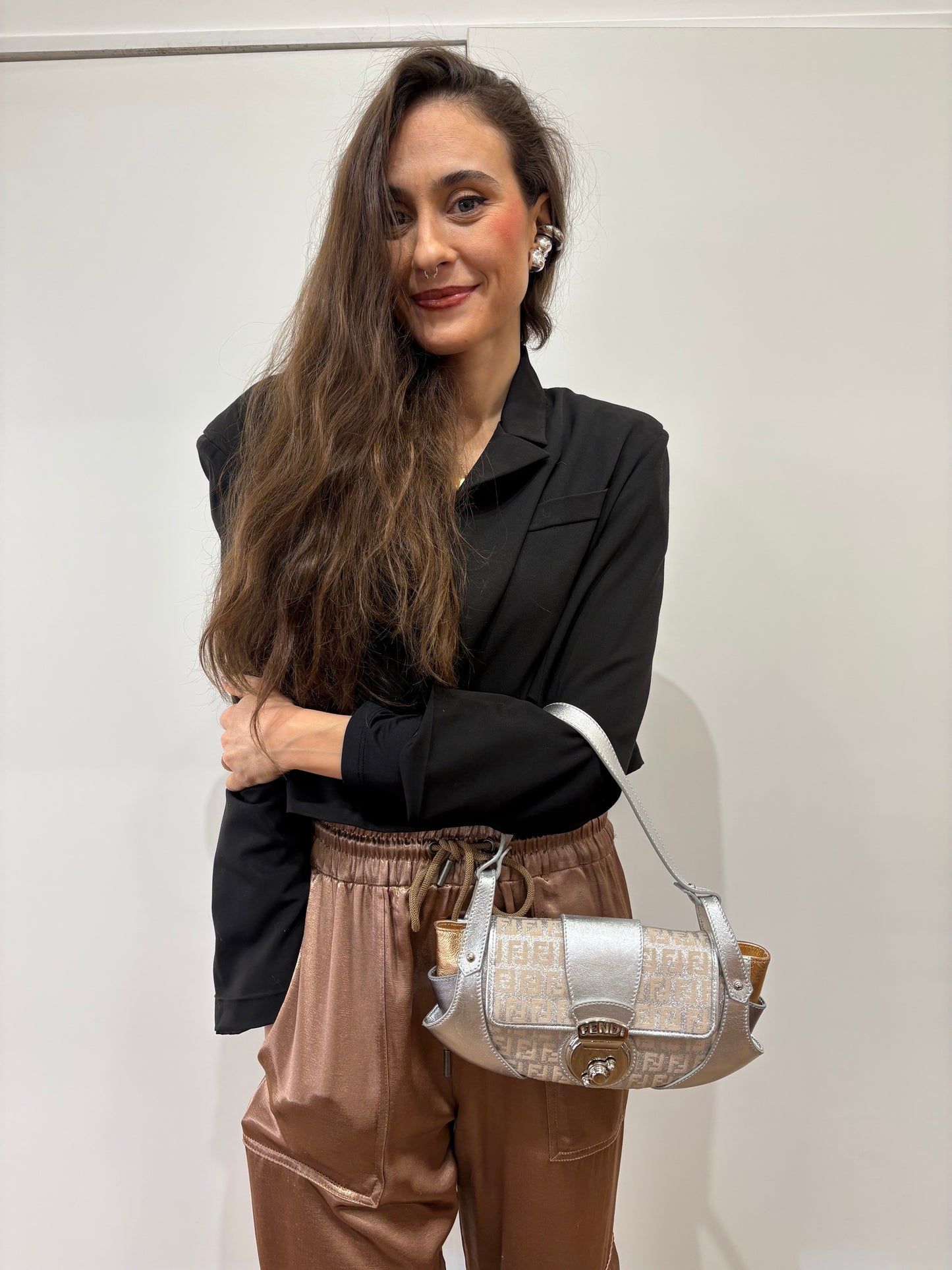 Fendi borsa Tuc ( compilation Baguette ) in tela argento e pelle argento/oro