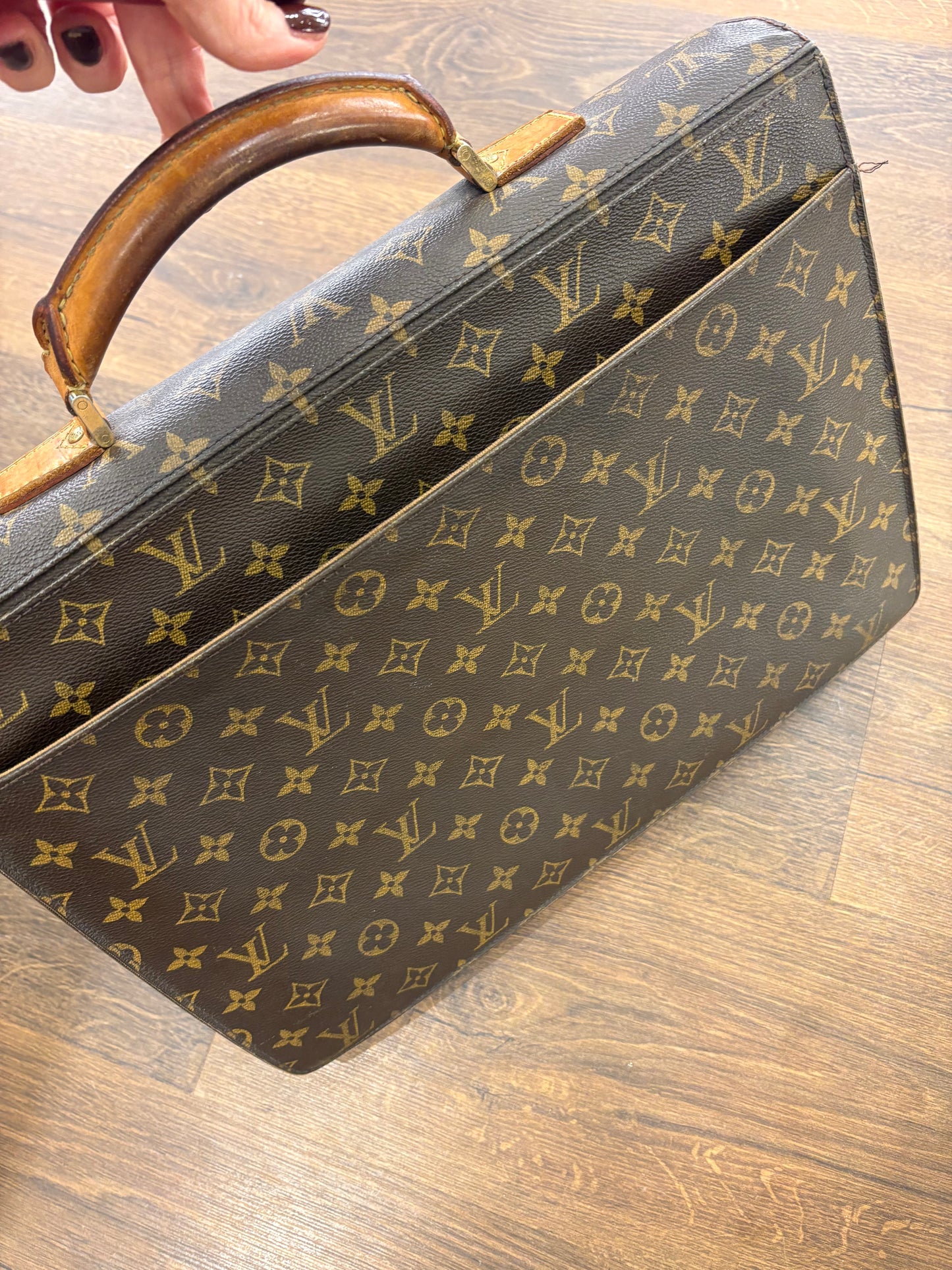 Louis Vuitton cartella Laguito vintage in tela Monogram con manico e finiture in pelle naturale