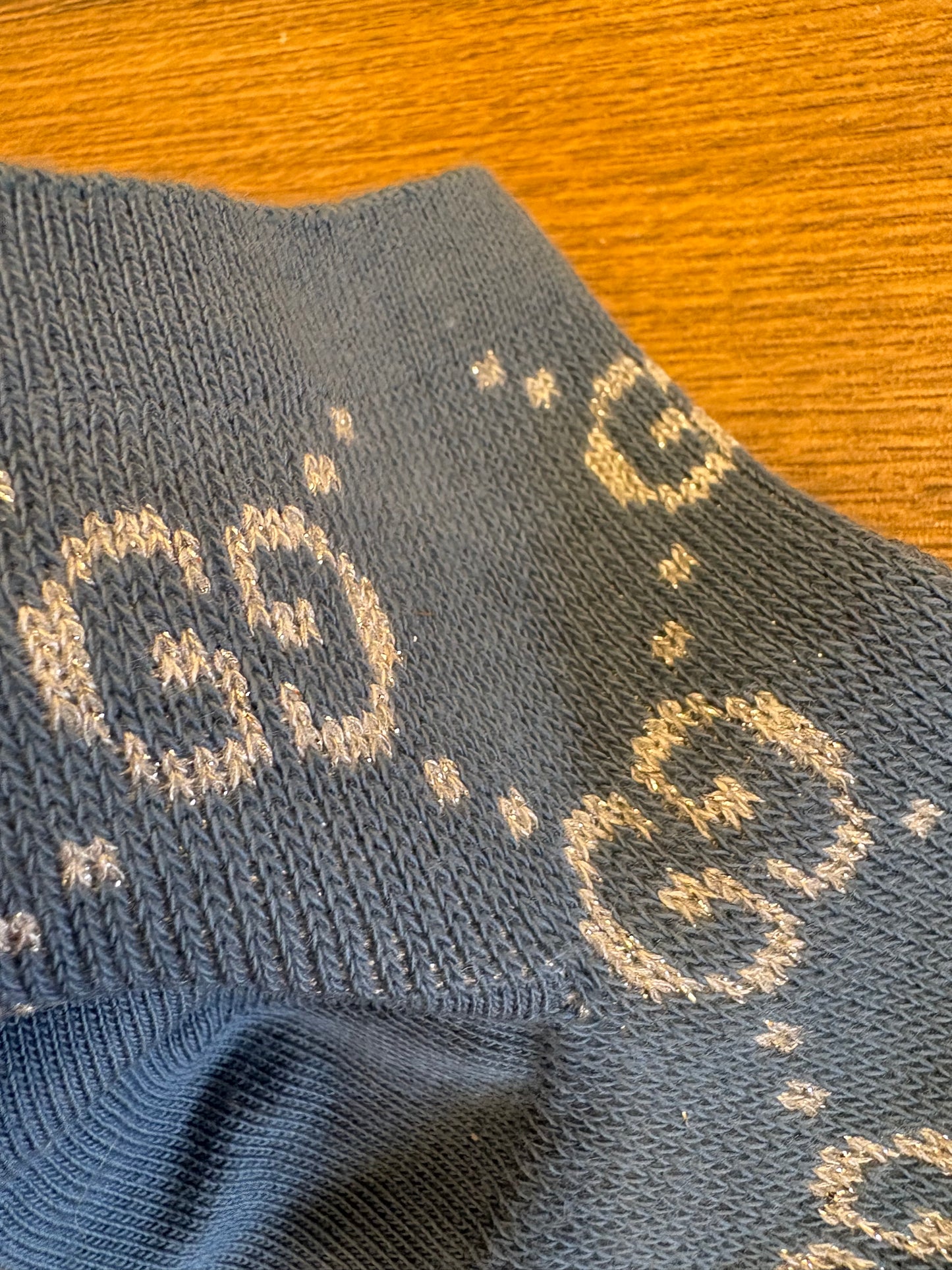 Calzini Corti Gucci in Lamé con Monogramma GG - Azzurro (tgL)Nuovo