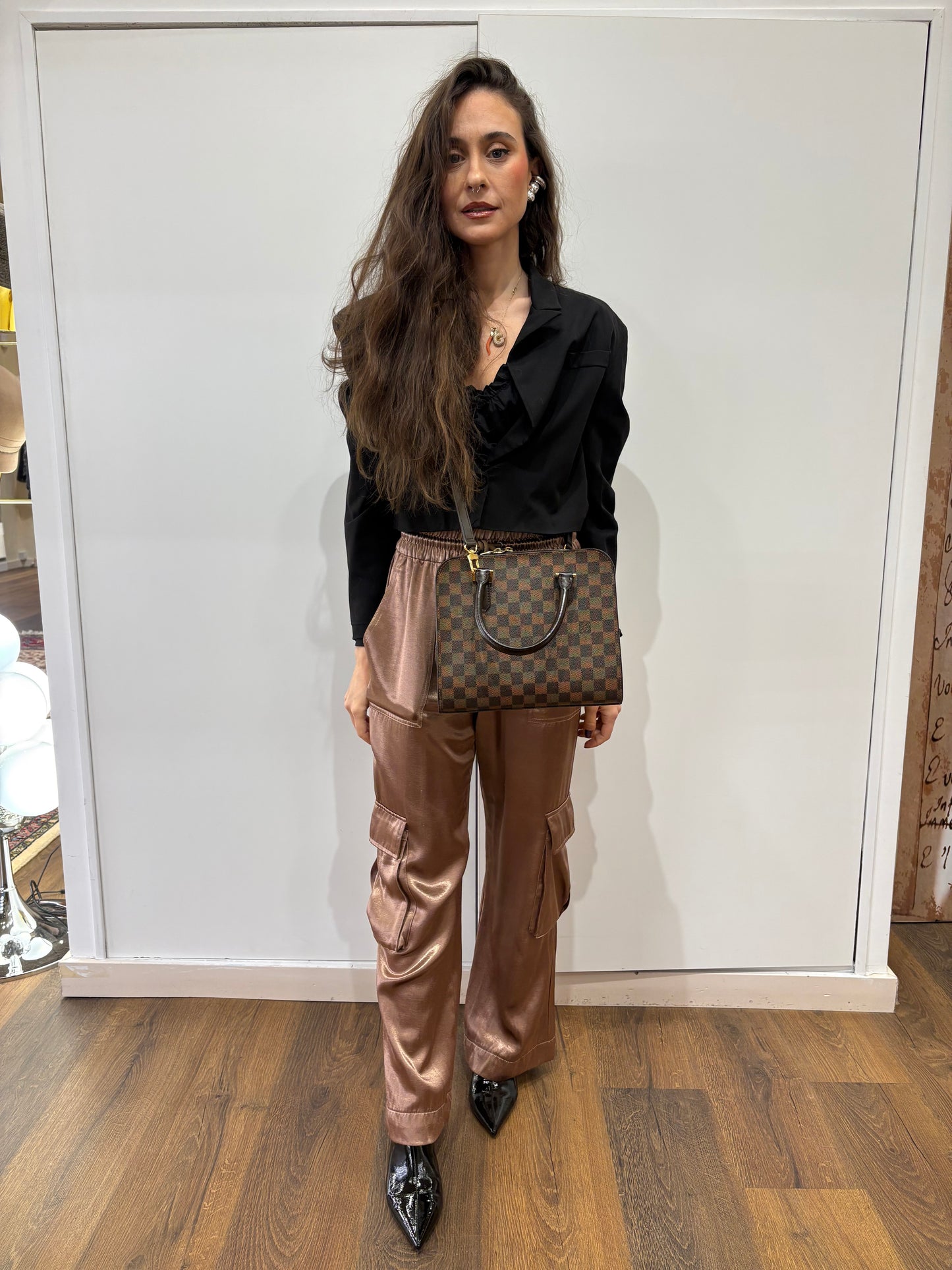 Louis Vuitton Triana borsa a tracolla in tela ebene damier