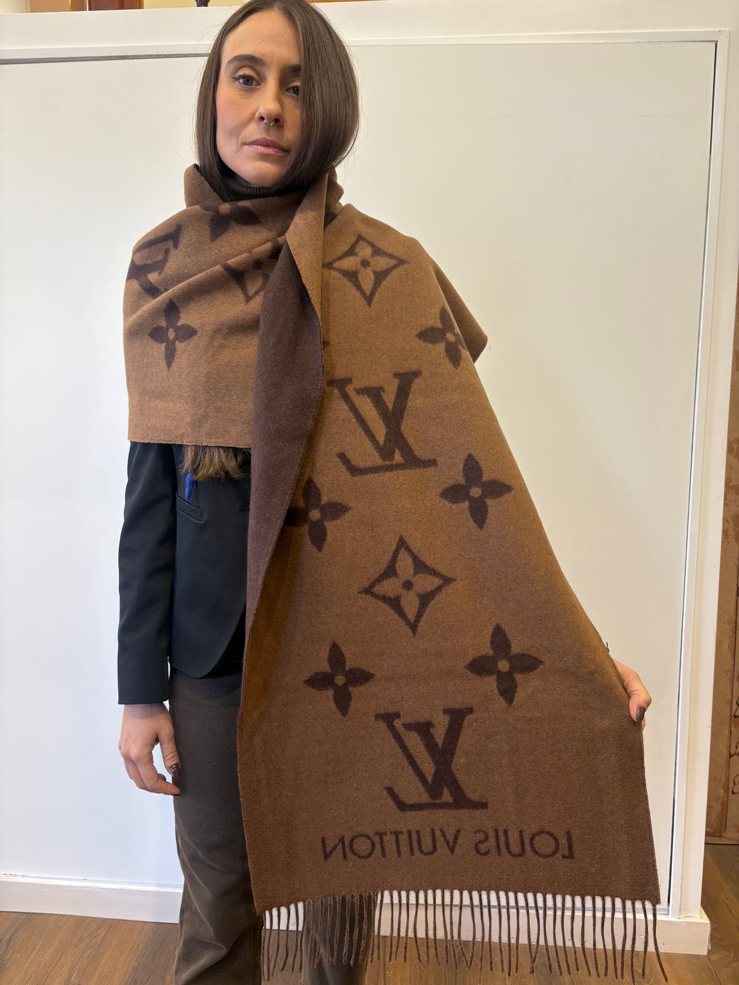 Louis Vuitton sciarpa grande Reykjavik motivo monogram Giant cashmere nuova