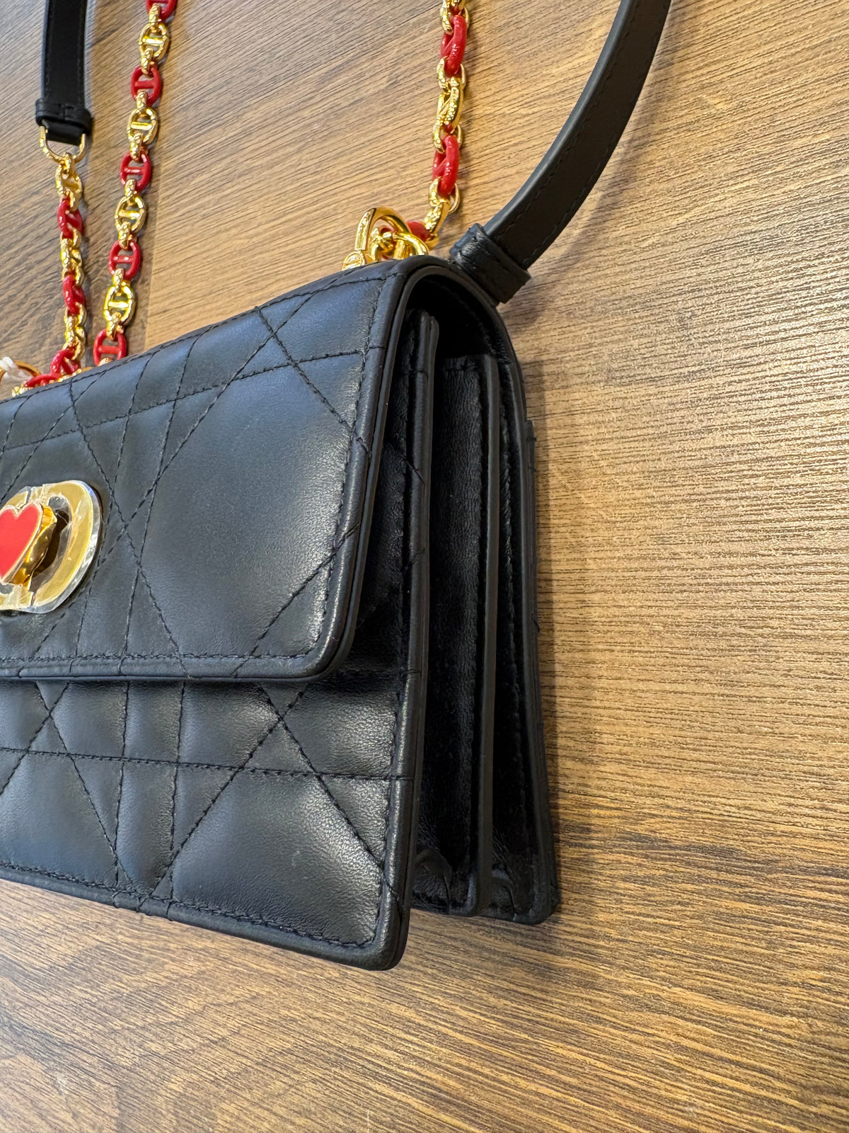 Christian Dior Miss Caro Mini Capsule Dioramour in Pelle di Agnello Macrocannage Nera Nuova con Cartellino