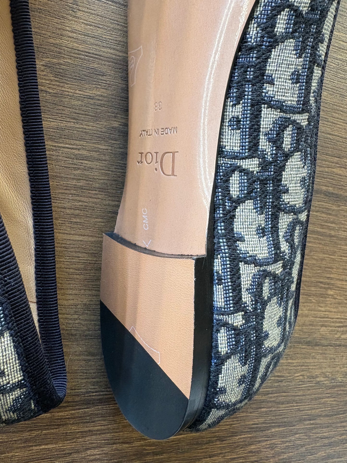 Christian Dior ballerine Oblique Ballet in jacquard beige e blu. Nuove