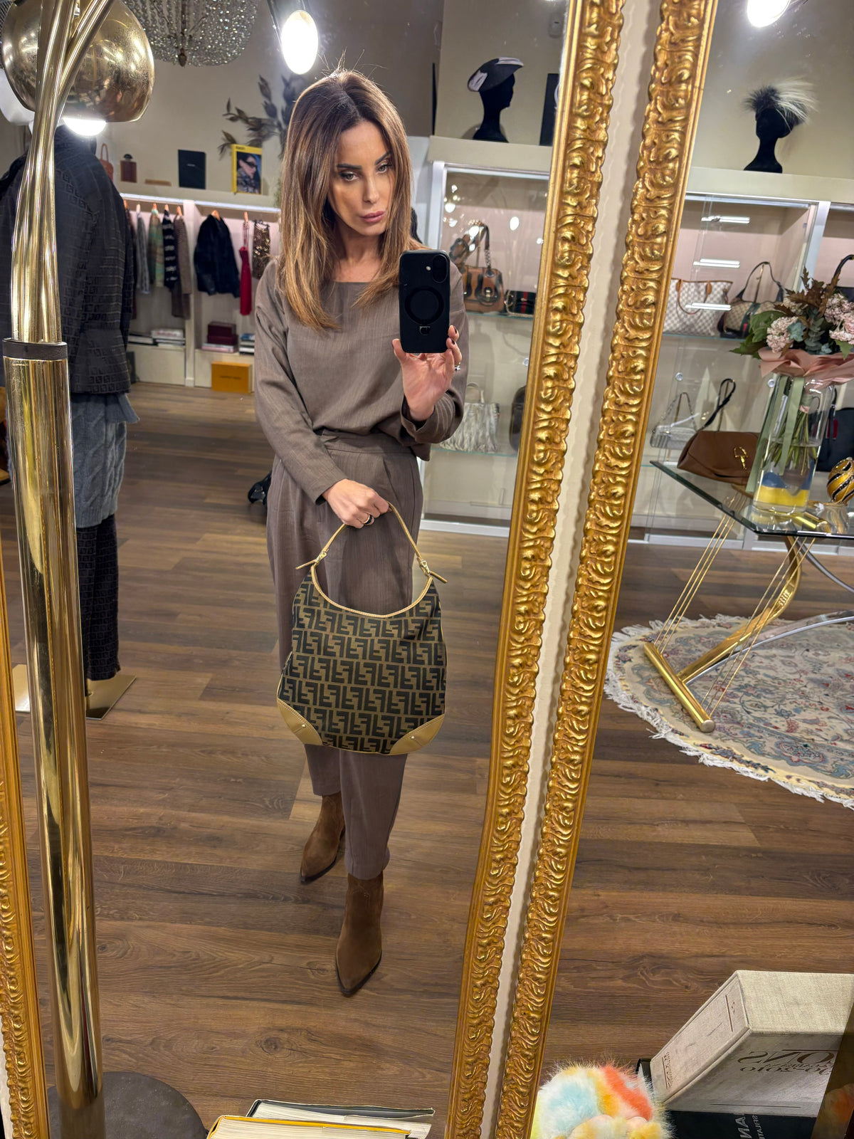 Fendi borsa hobo a spalla tela zucca e pelle . Vintage