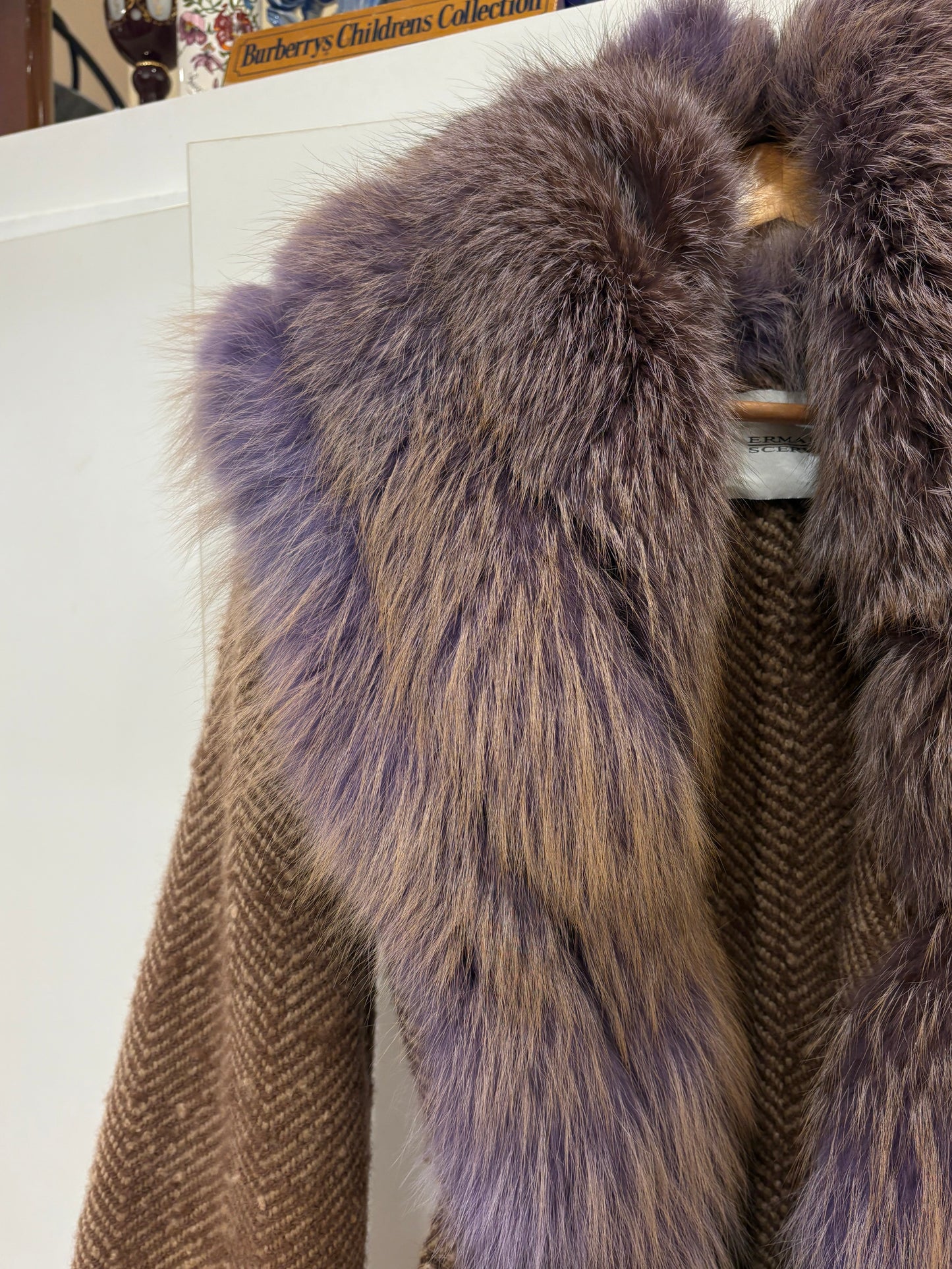 Ermanno Scervino cappotto spinato e volpe viola mélange