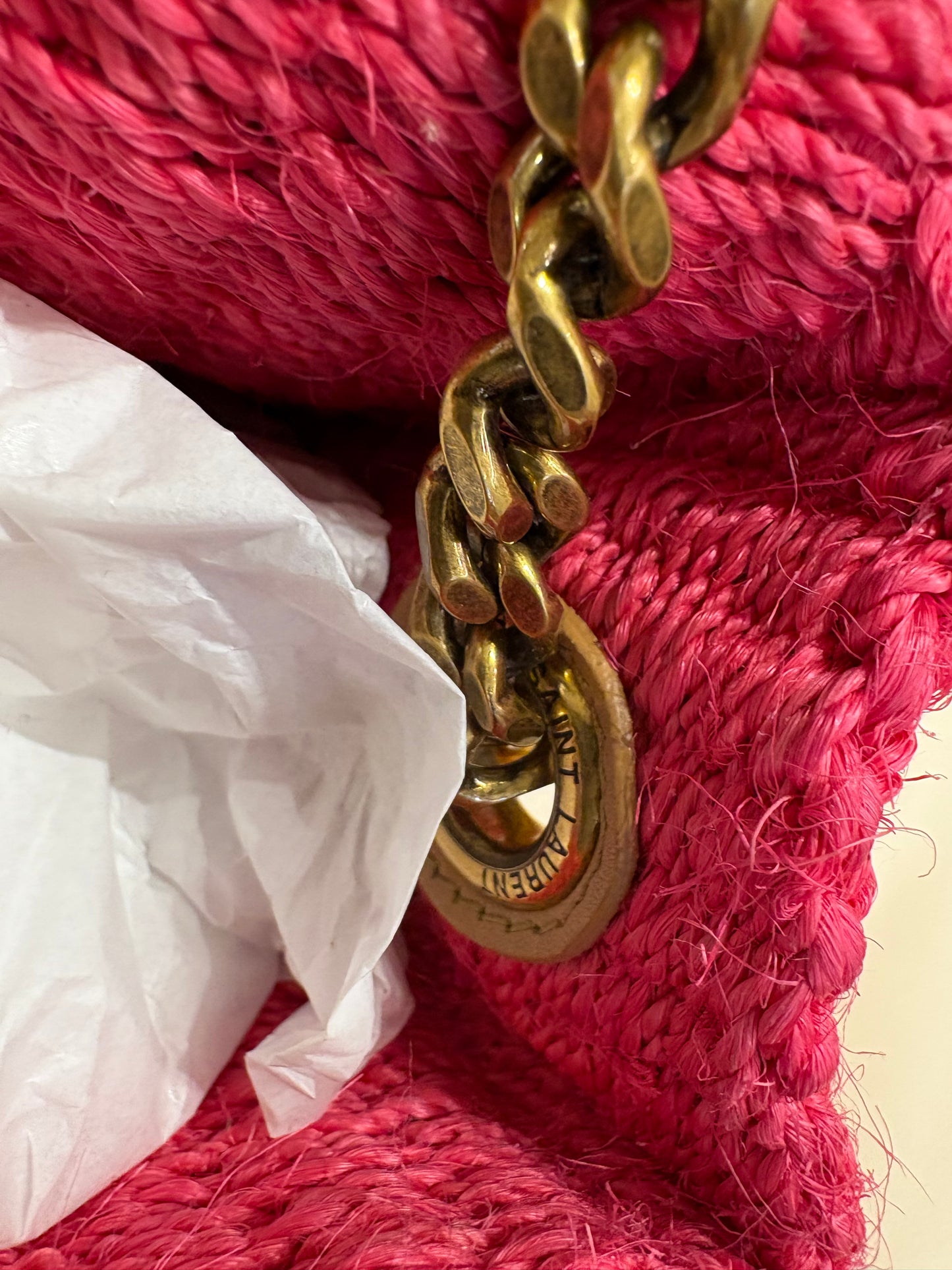 Ysl Kate in rafia rosa metallo dorato