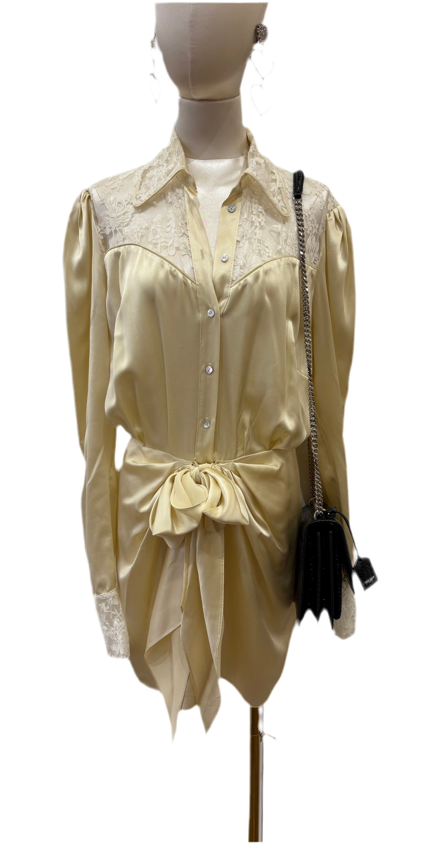 Magda Butrym abito seta champagne pizzo con fiocco