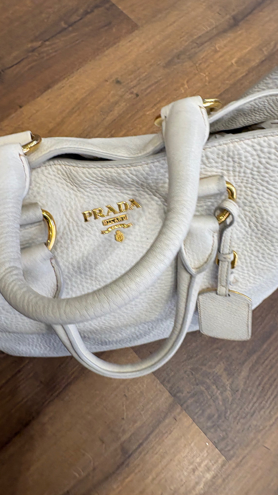 Prada shopping bag pelle martellata bianca