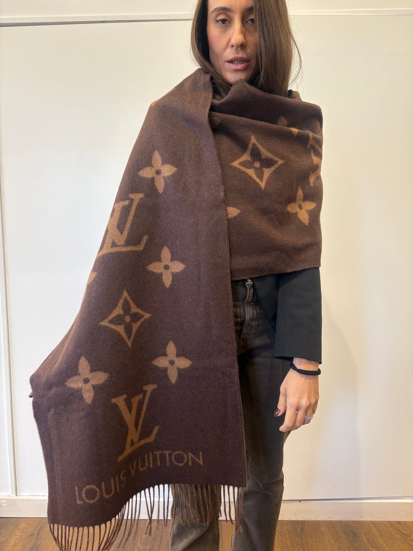 Louis Vuitton sciarpa grande Reykjavik motivo monogram Giant cashmere nuova