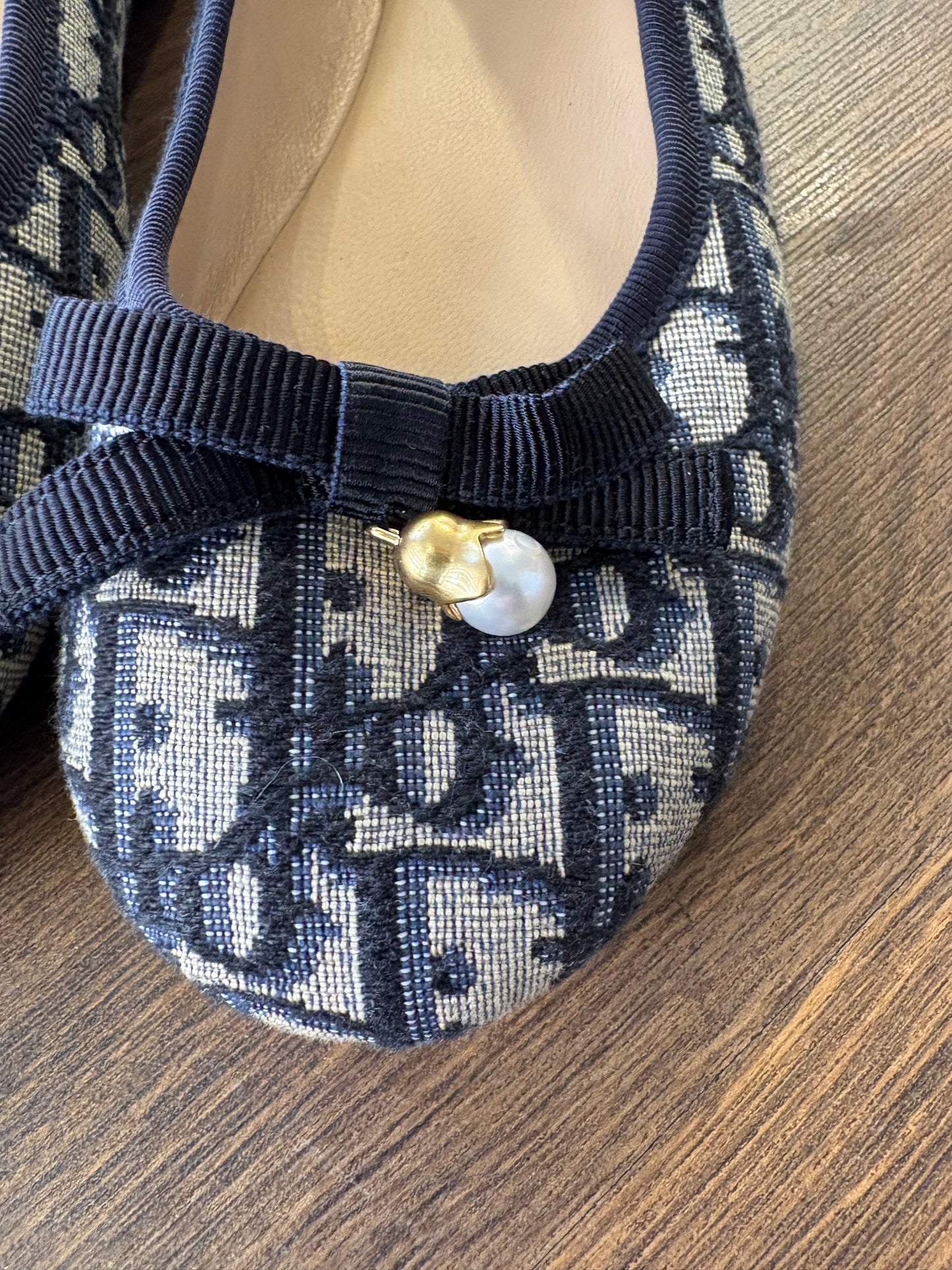 Christian Dior ballerine Oblique Ballet in jacquard beige e blu. Nuove