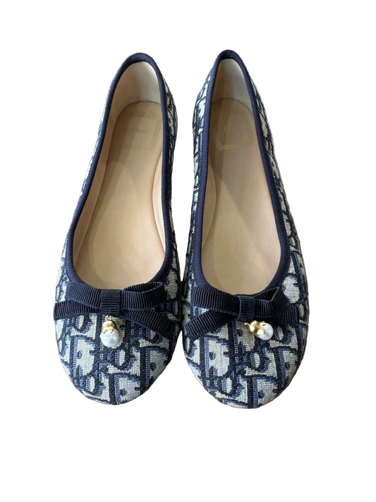 Christian Dior ballerine Oblique Ballet in jacquard beige e blu. Nuove
