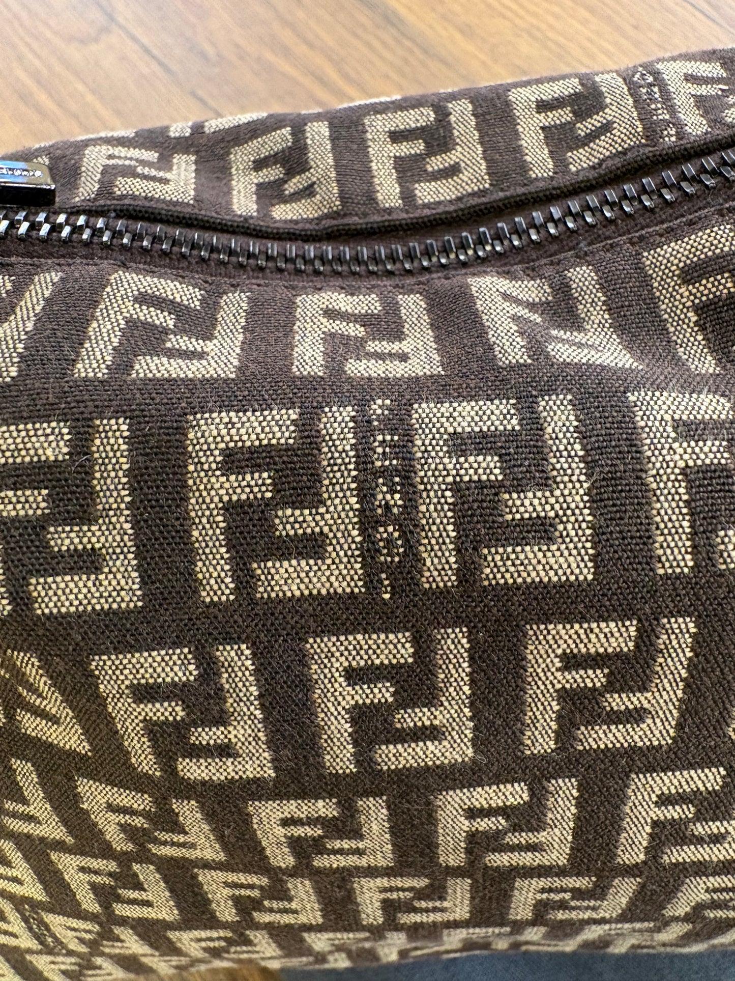 Fendi Zucchino Canvas Pochette vintage manico in pelle