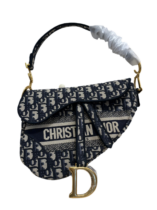 borsa Saddle ricamo Dior blu Oblique