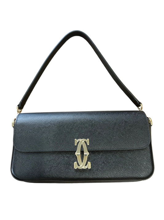 Borsa C de Cartier East-West in Pelle Nera  con Doppia Tracolla. Nuovo