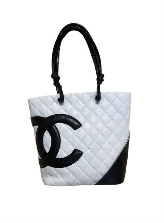 Chanel Cambon borsa a spalla in matelasse’ bianco nero