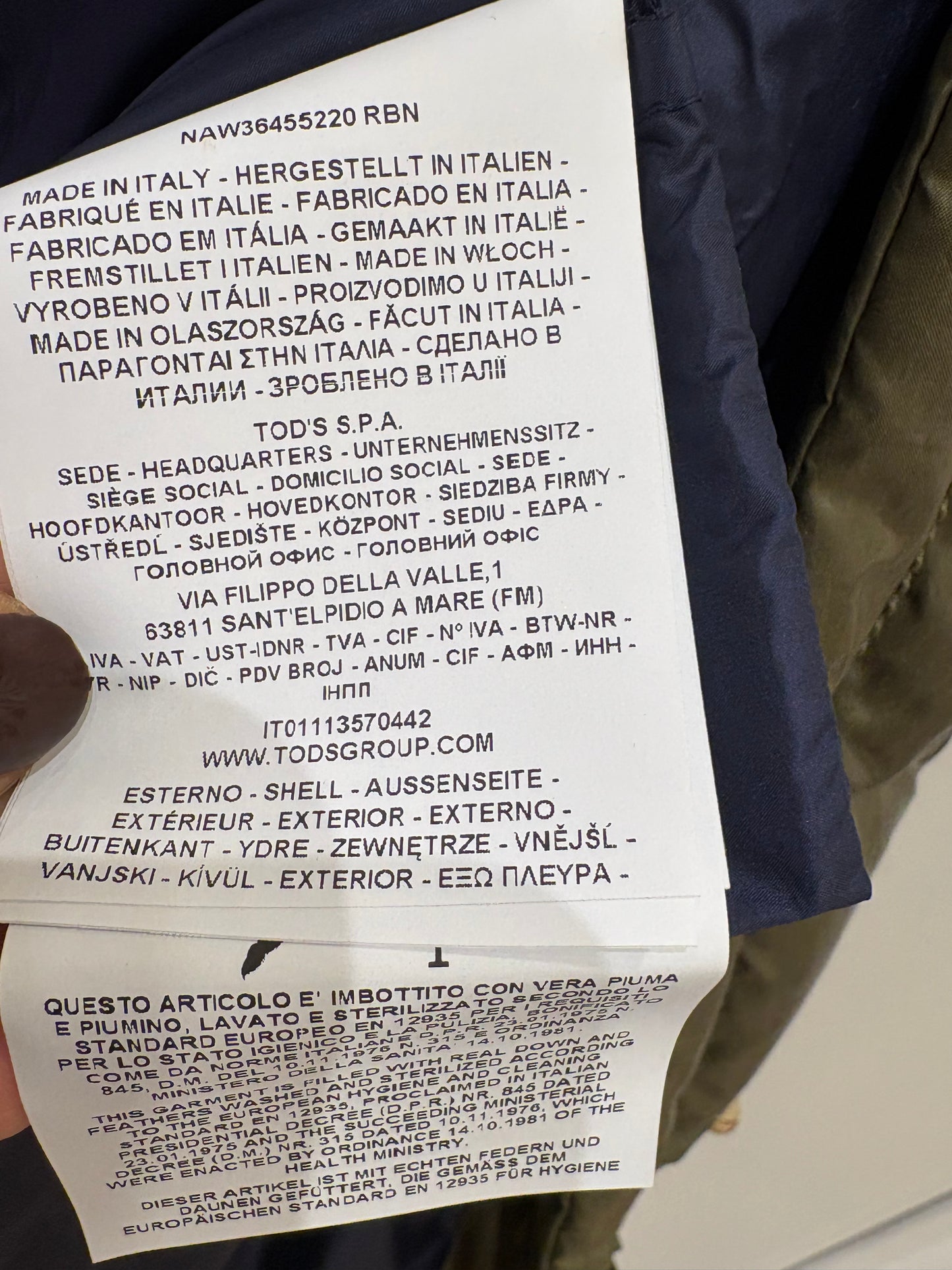 Fay piumino verde salvia ganci oro chiaro M