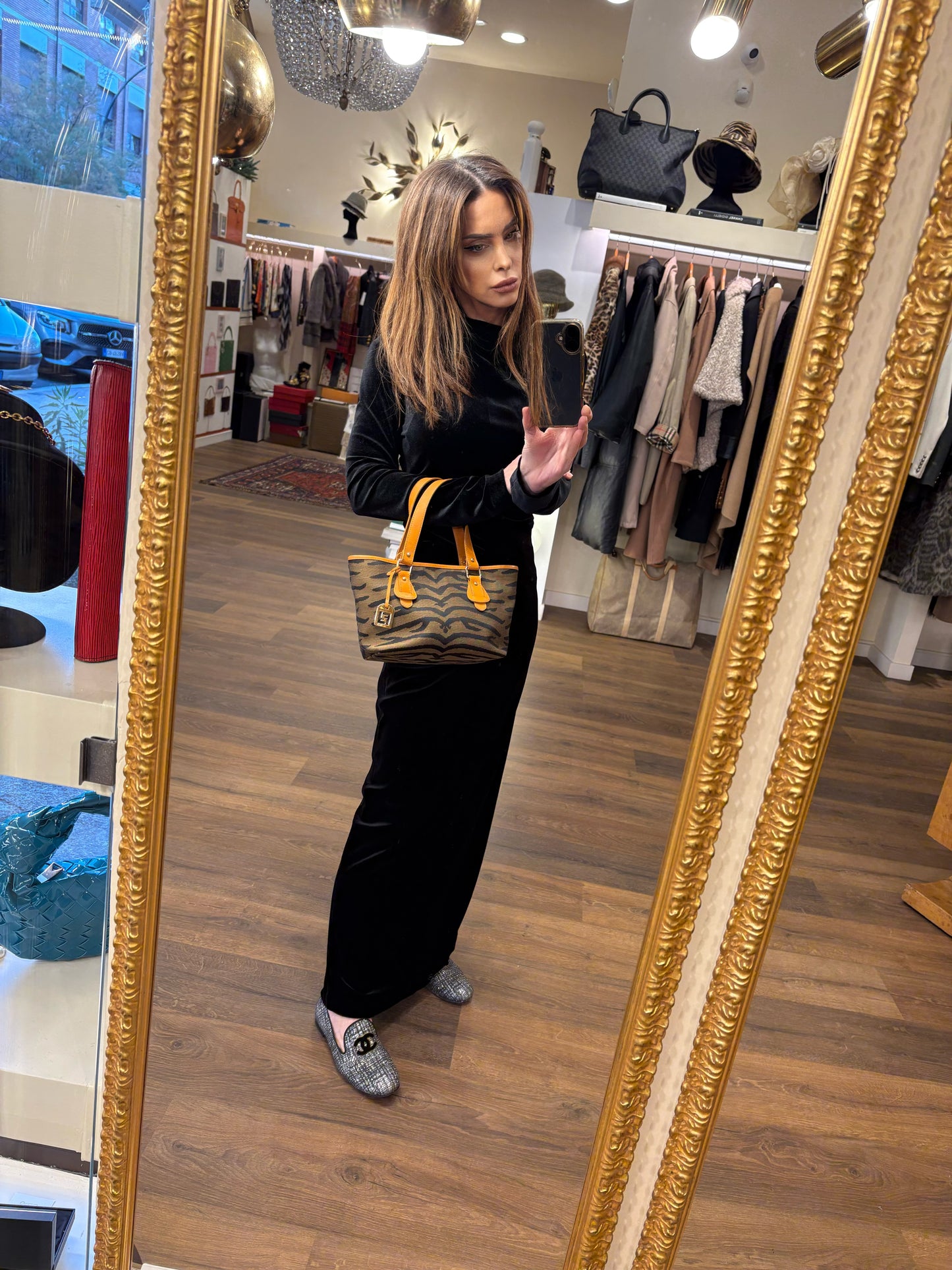 Fendi piccola borsa a mano tela e pelle