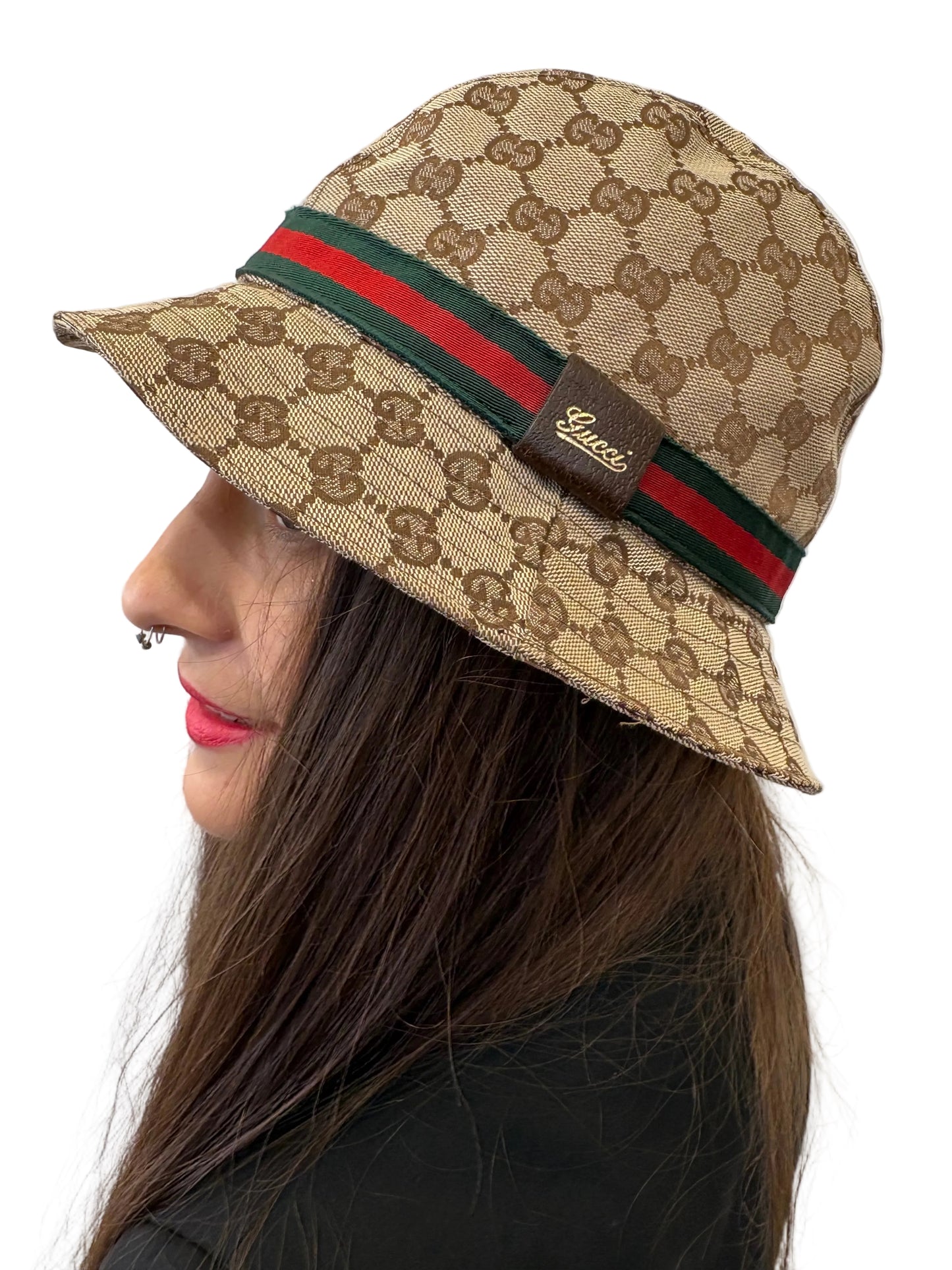Gucci cappello in tela GG con fascia web