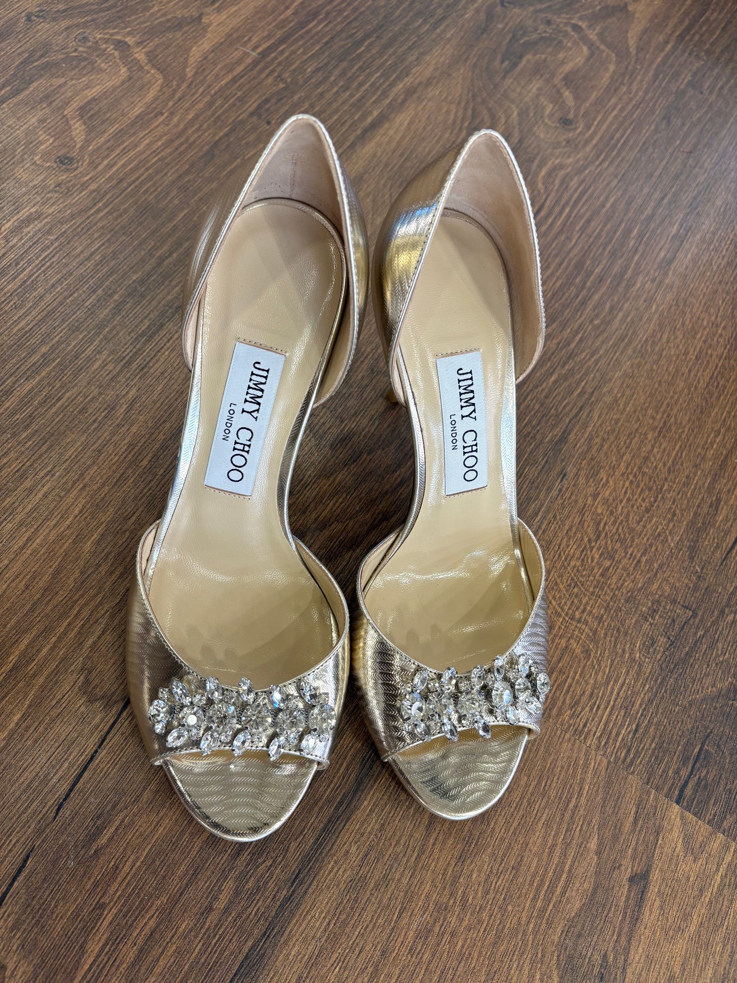 Jimmy Choo sandali oro con pietre effetto diamante n37,5. Nuovo