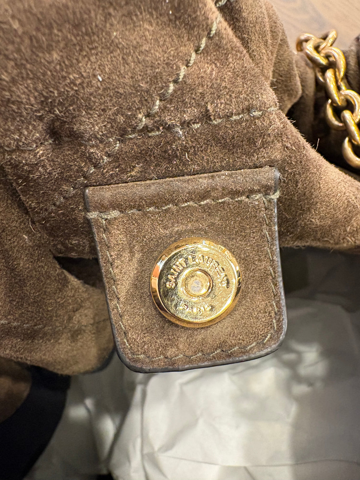 Saint  Laurent Borsa Jamie 4.3 Shopping Grande in Suede  Golden Leaf (Fango / Tortora)