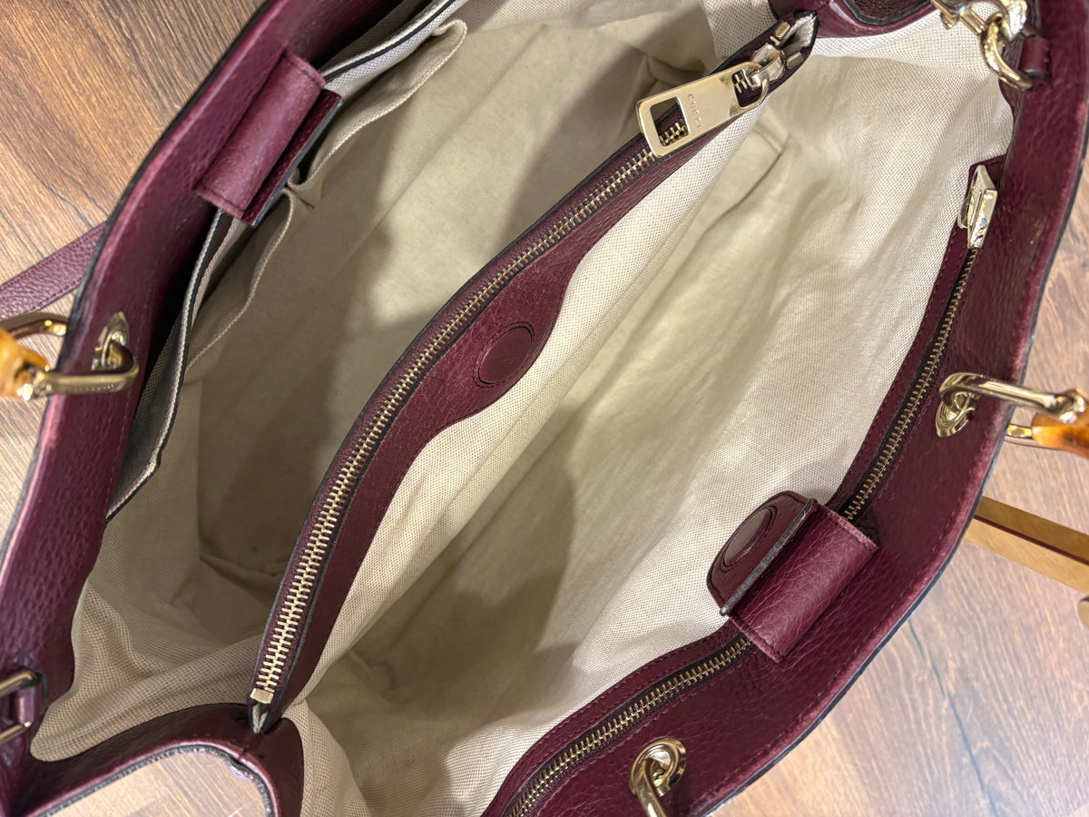 Borsa Gucci Bamboo Shopper Tote Large in Pelle Martellata Burgundy