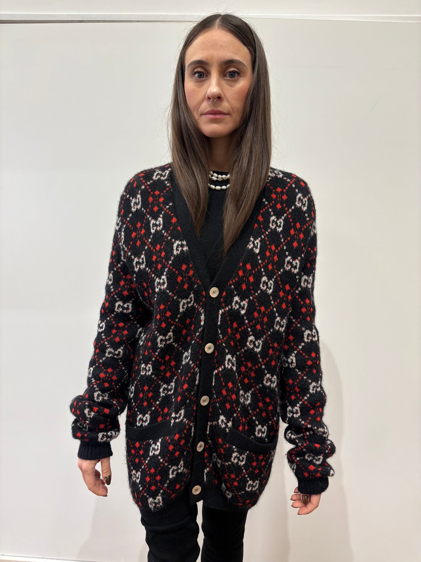 Gucci cardigan lana motivo GG