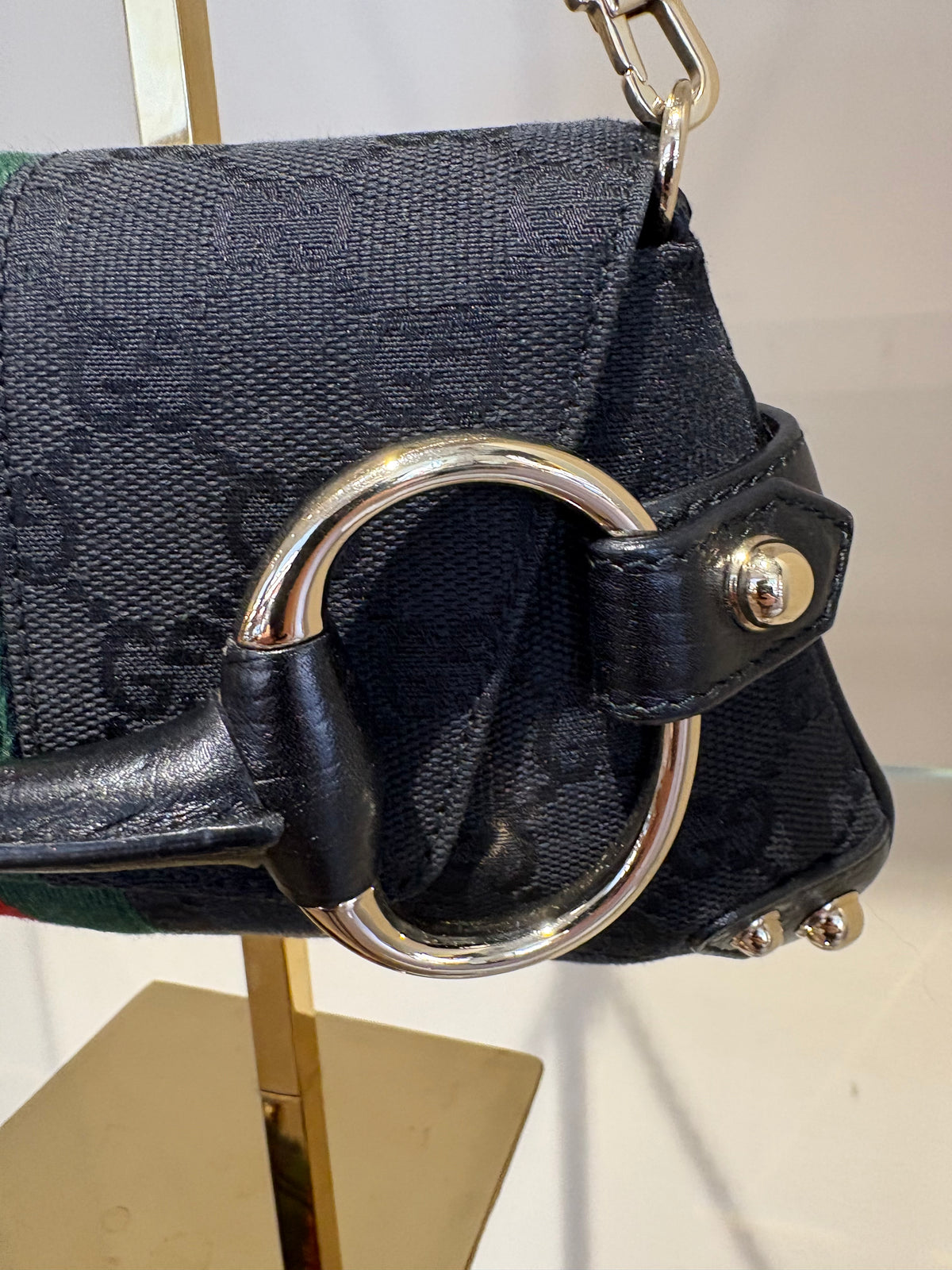 Gucci Borsa a Spalla Gucci Horsebit Chain Clutch in Tela GG Monogram e Nastro Web ( Tom Ford 2004)