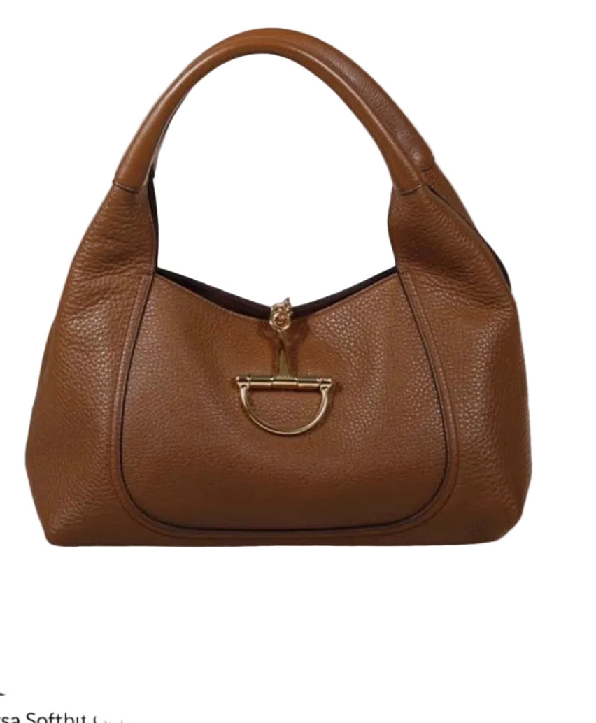 Gucci Softbit Borsa a Spalla Misura Media in Pelle Martellata Marrone Cammello