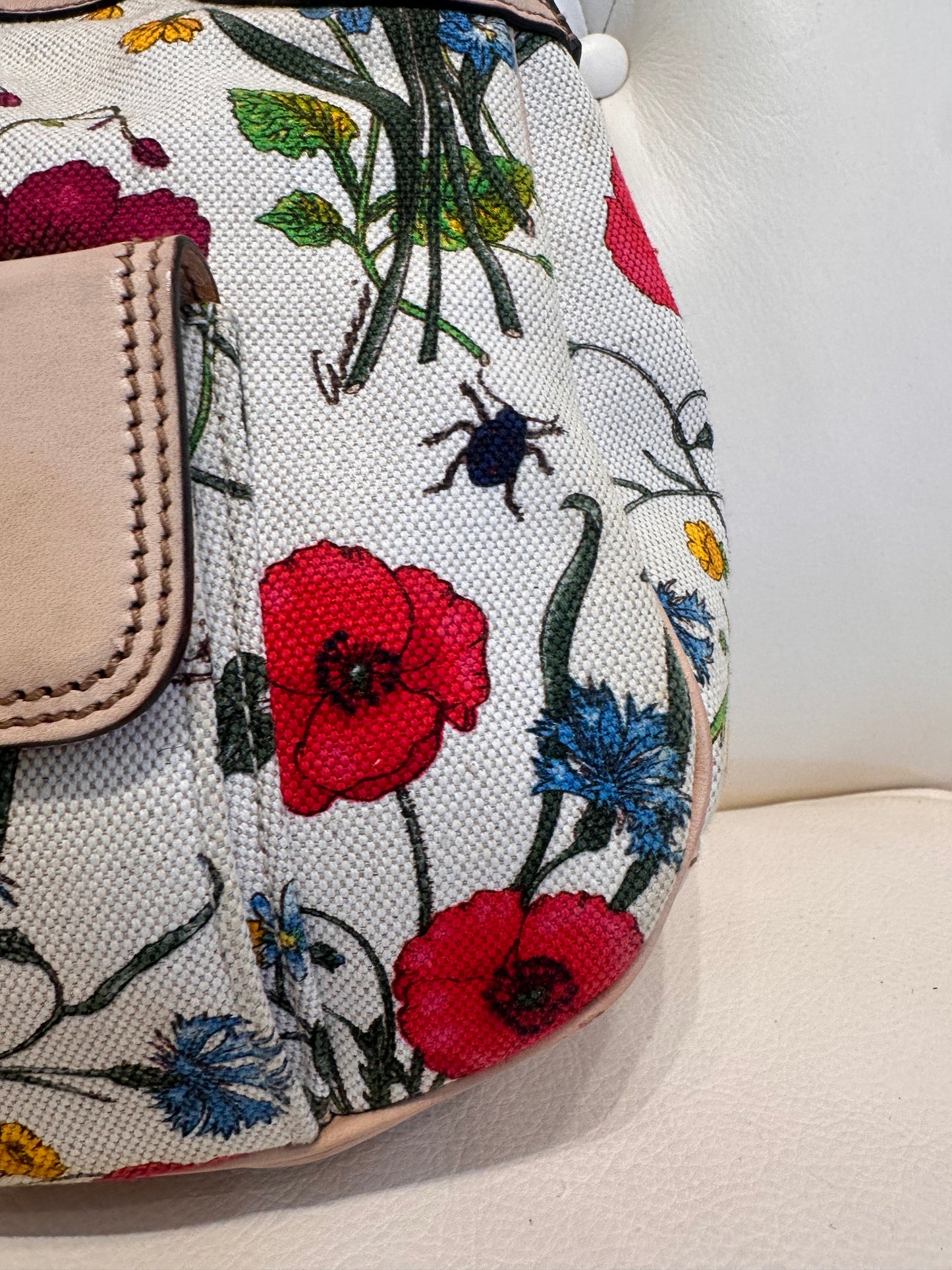 Gucci borsa in tela flora  manico bambù