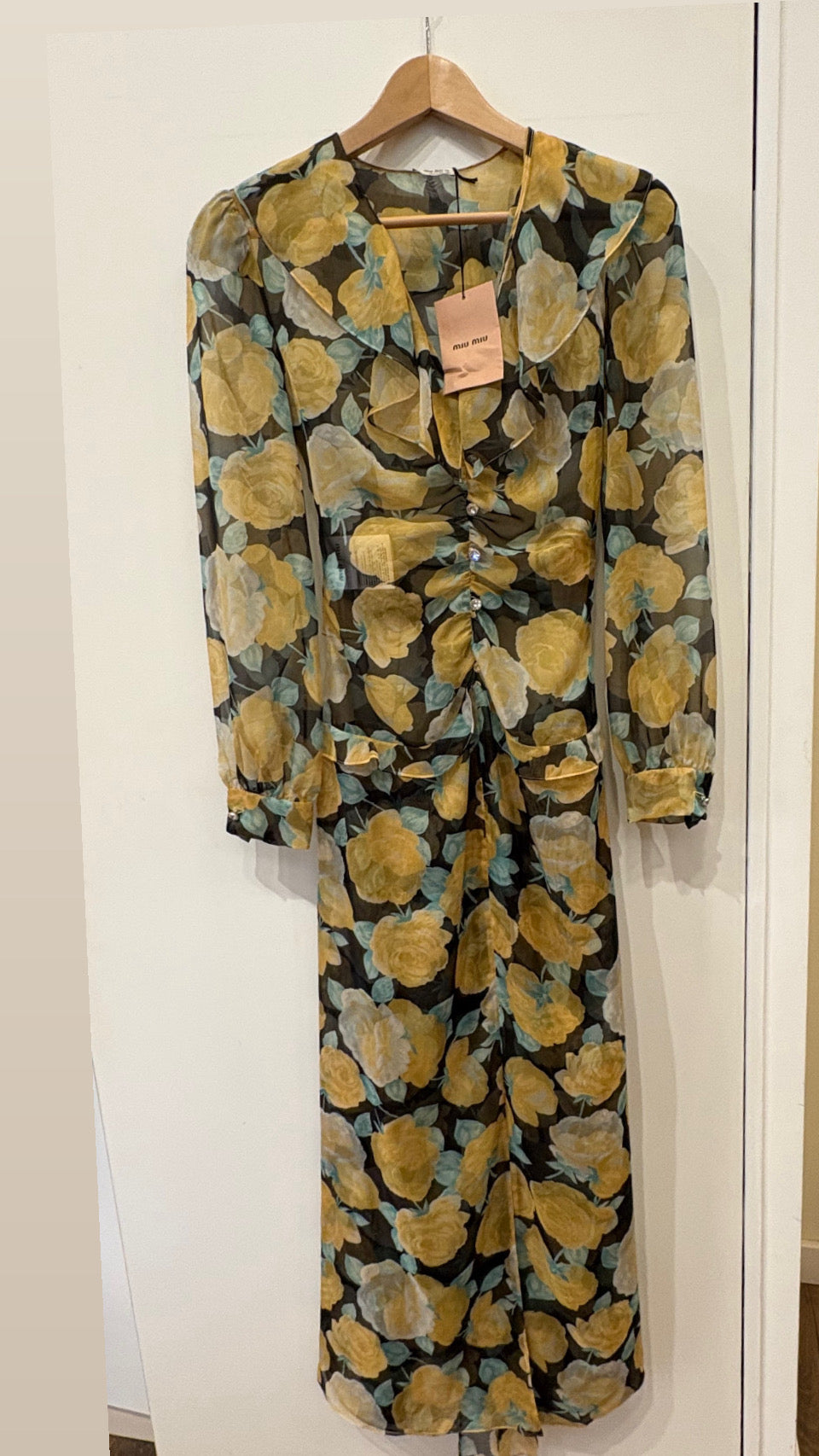 Miu Miu abito lungo georgette floreale con cristalli