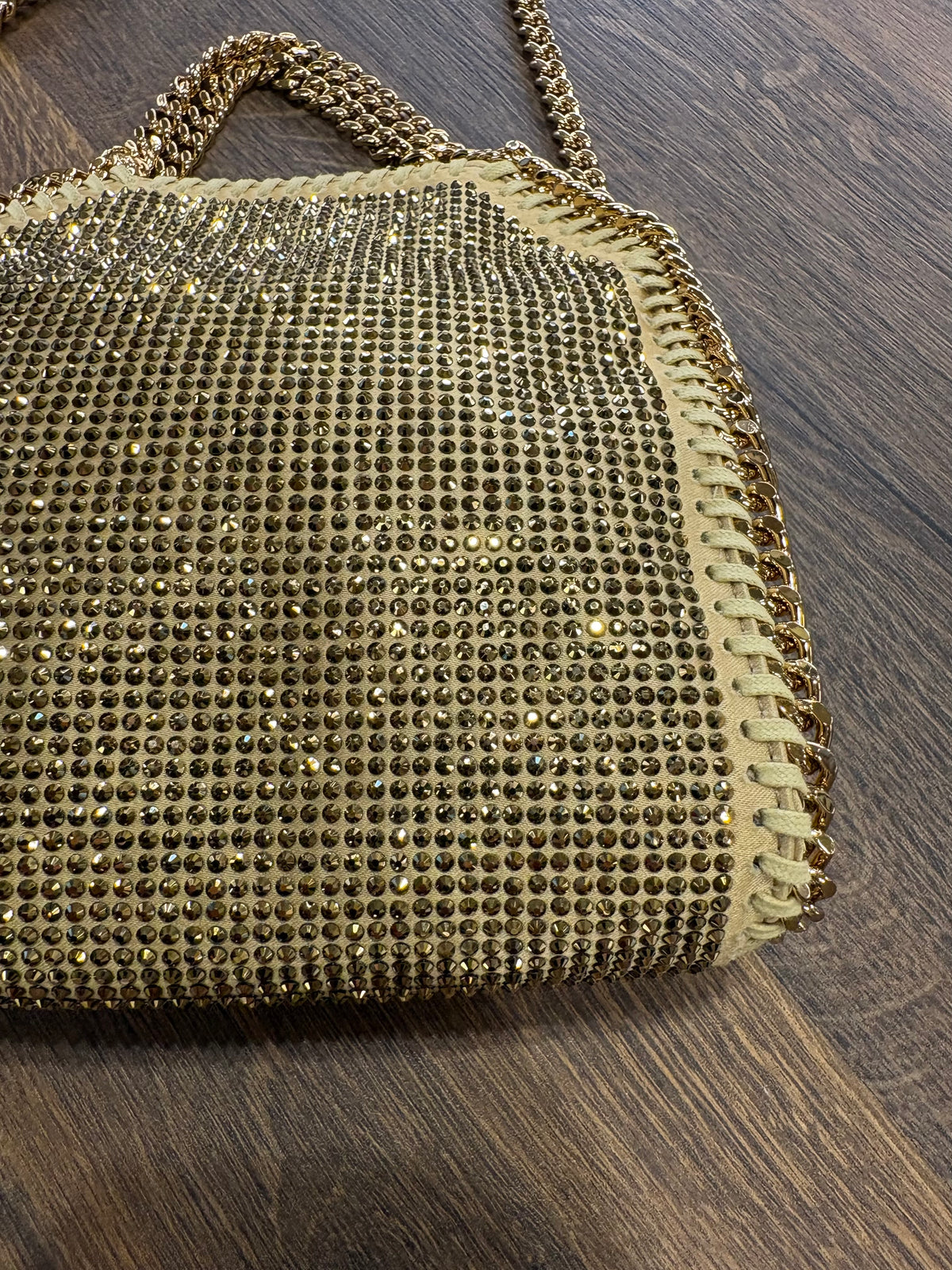 Stella McCartney Borsa Tote Falabella  Tiny in Rete di Cristalli Oro. Nuova