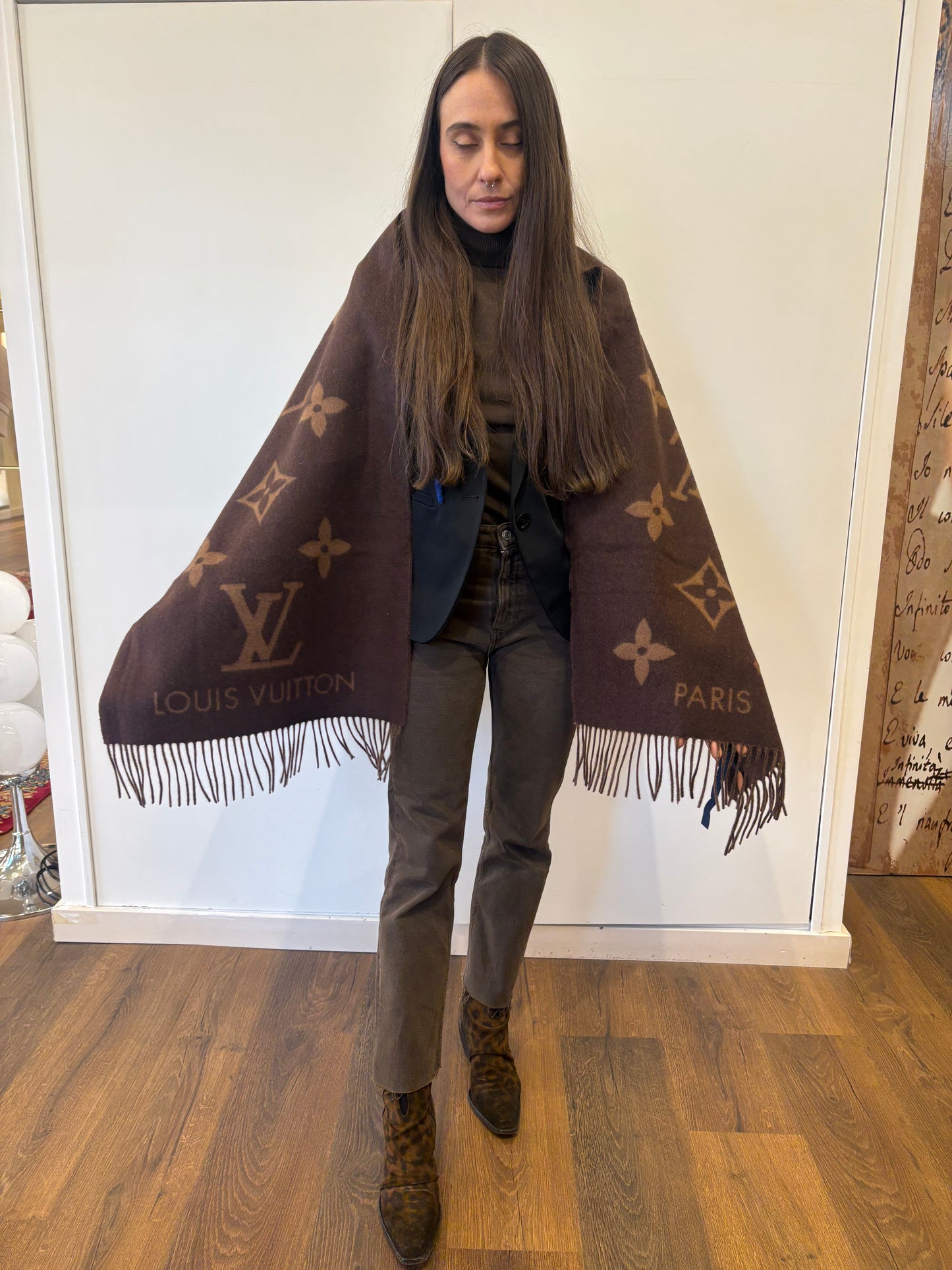 Louis Vuitton sciarpa grande Reykjavik motivo monogram Giant cashmere nuova