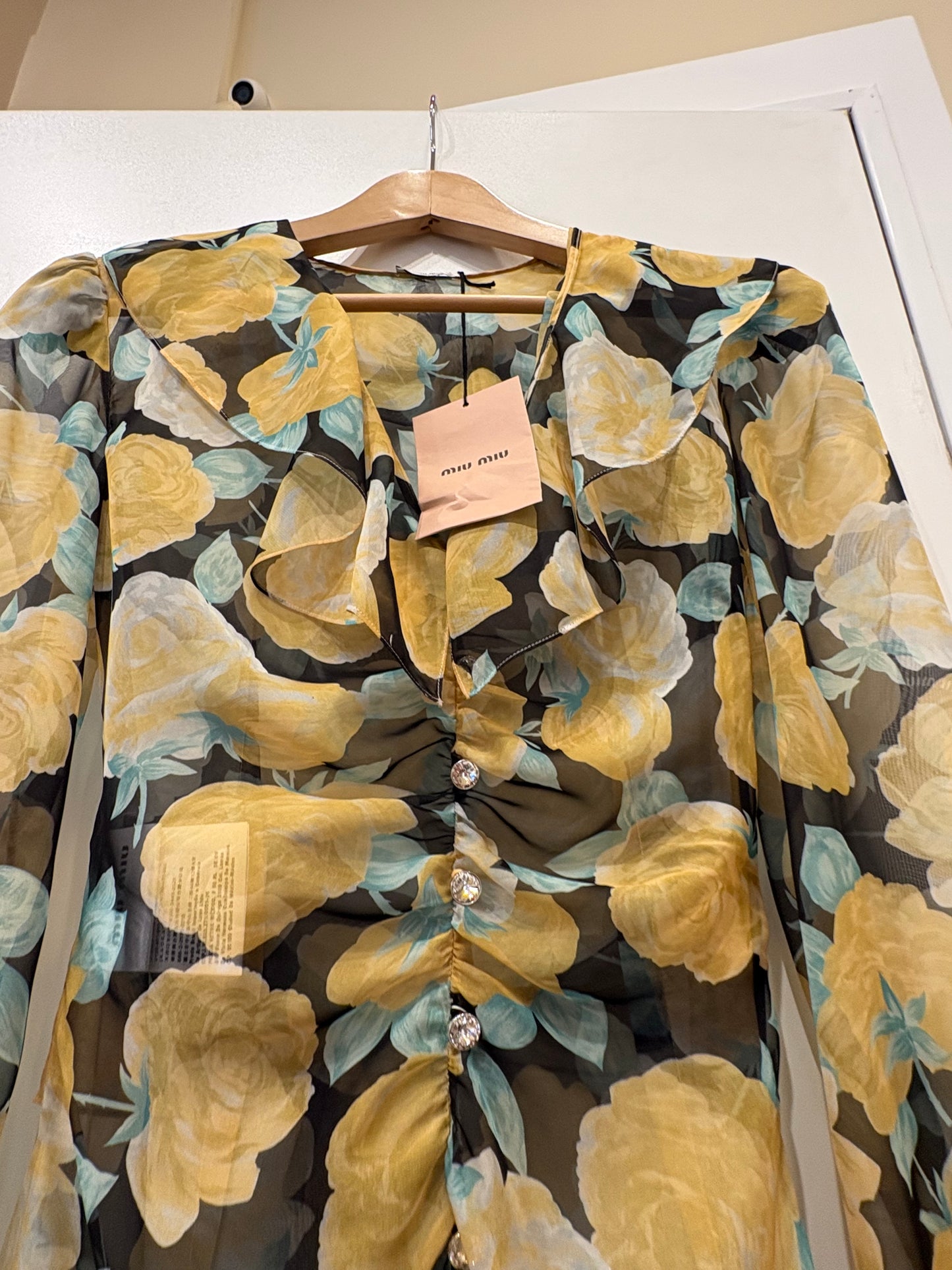 Miu Miu abito lungo georgette floreale con cristalli