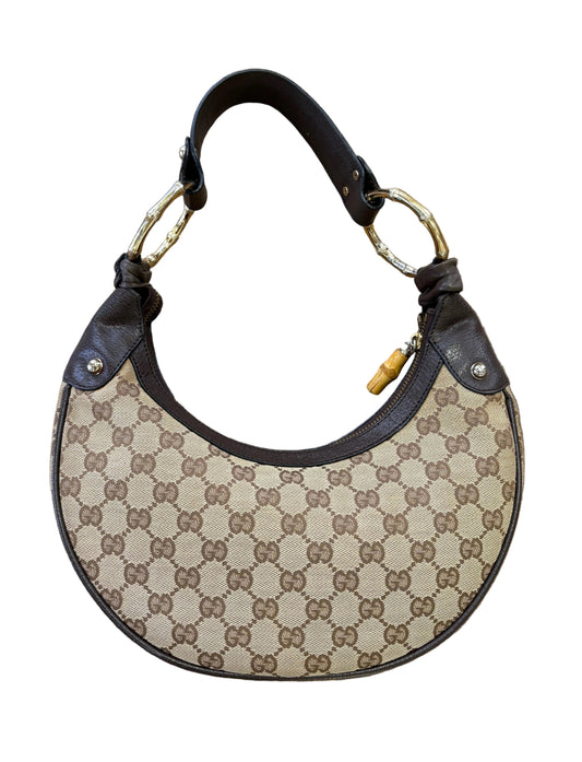 Gucci Borsa a spalla  Bamboo Ring Hobo in Tela GG Canvas e Pelle Marrone