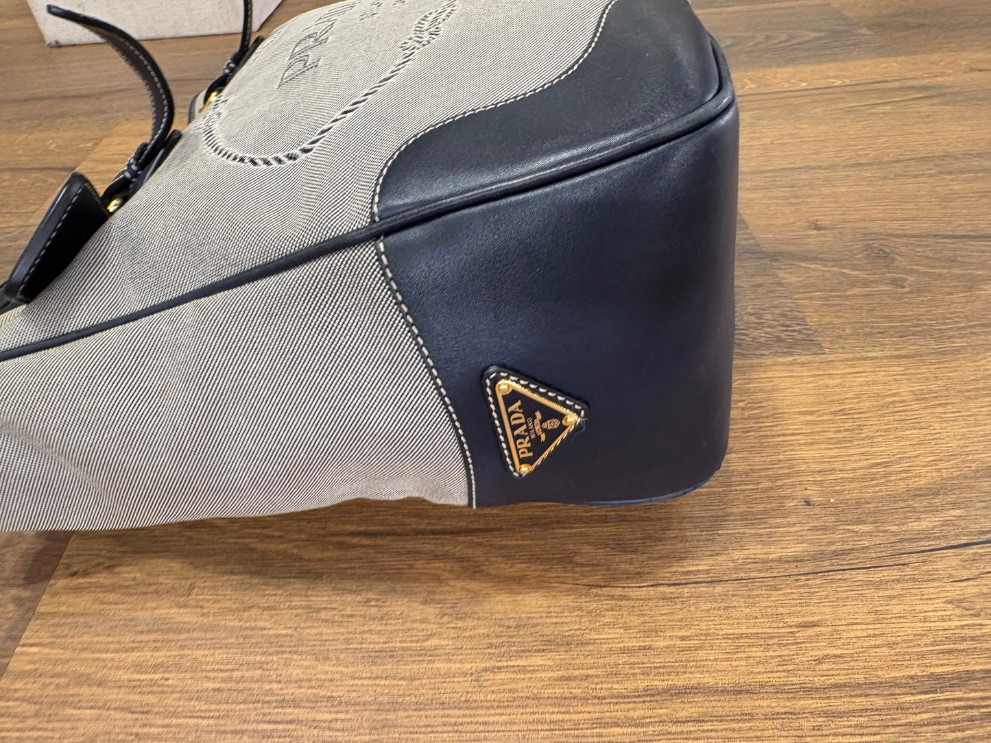 Prada borsa centenario in tela e pelle blu