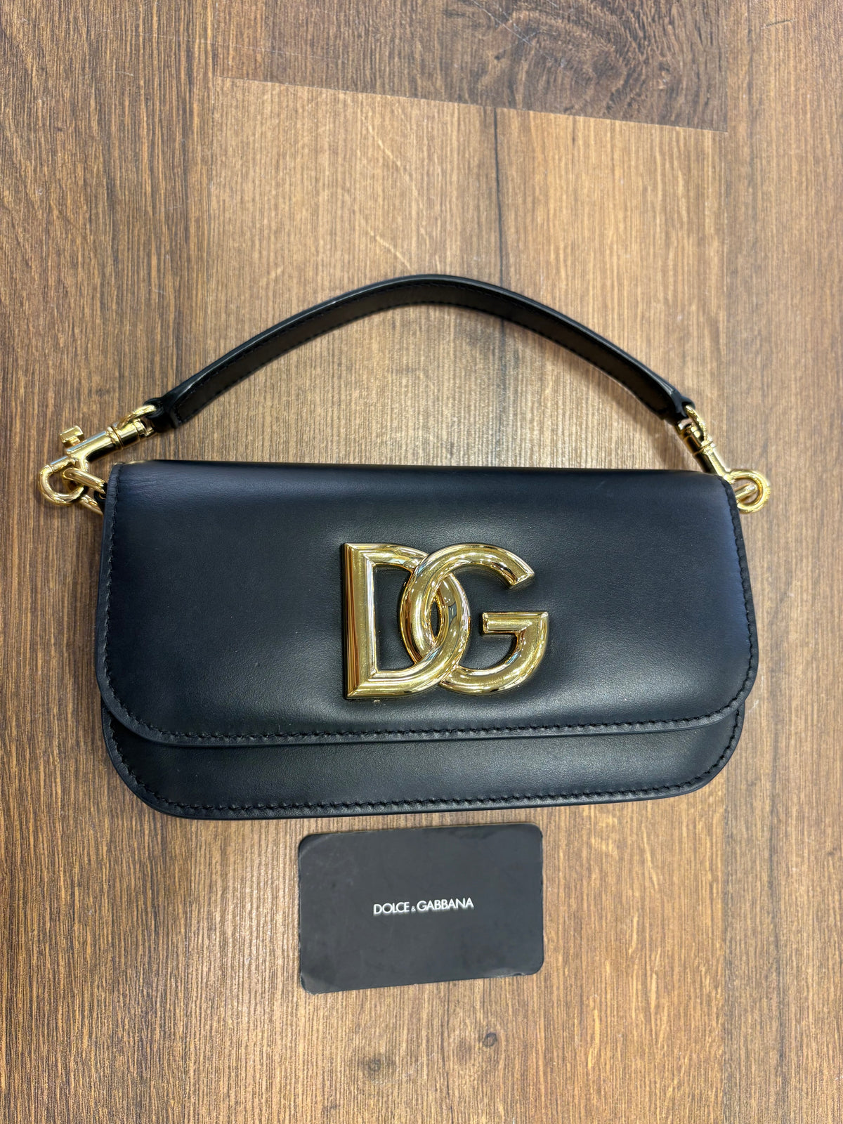 Dolce & Gabbana borsa 3.5 in pelle nera con catena . Nuova
