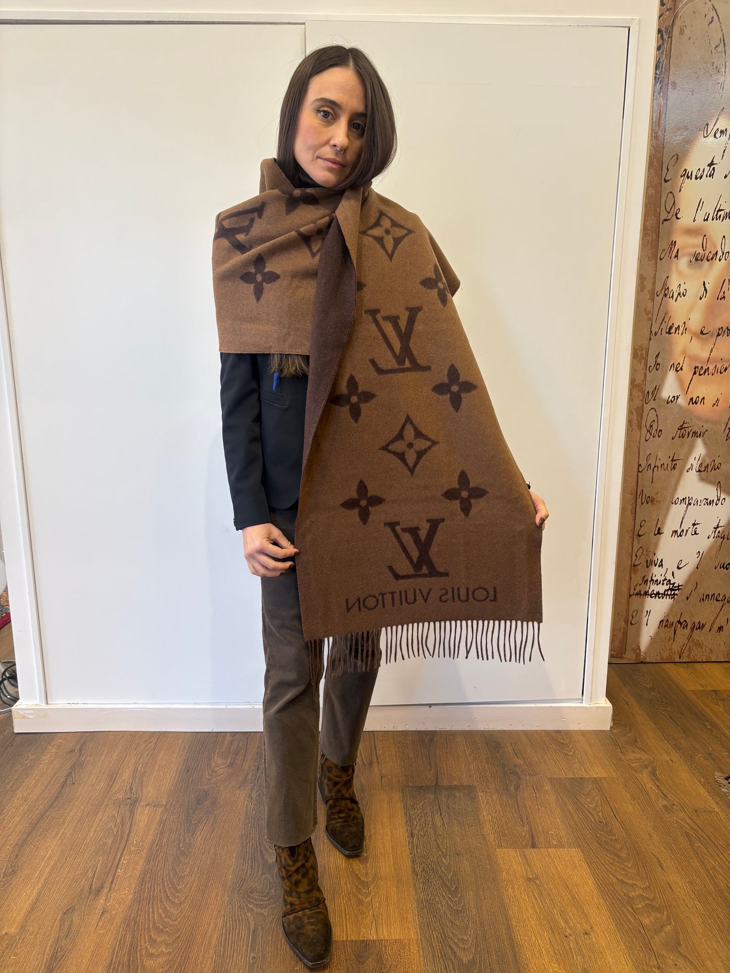 Louis Vuitton sciarpa grande Reykjavik motivo monogram Giant cashmere nuova