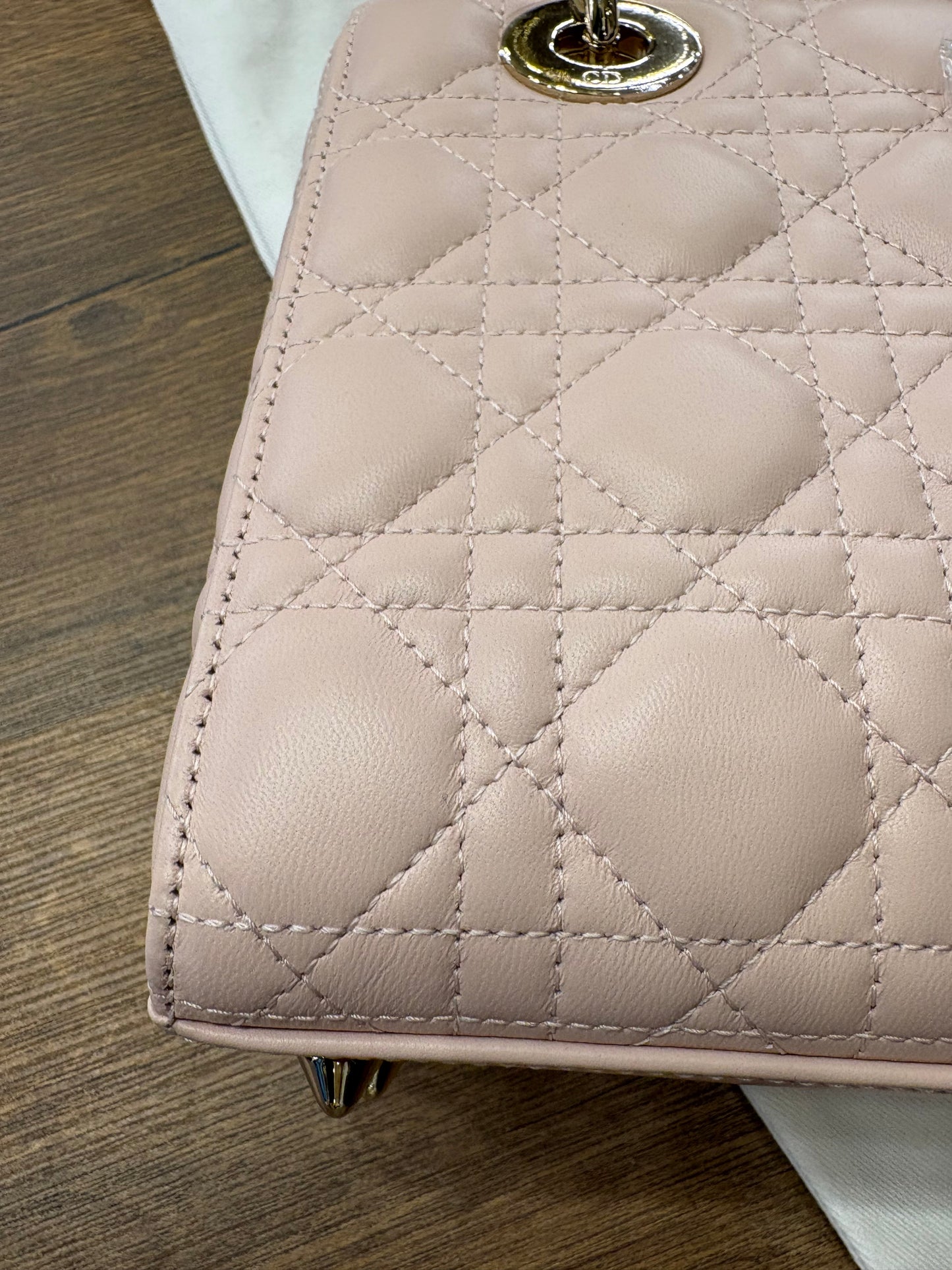 Dior Lady small in pelle cannage rosa hw gold