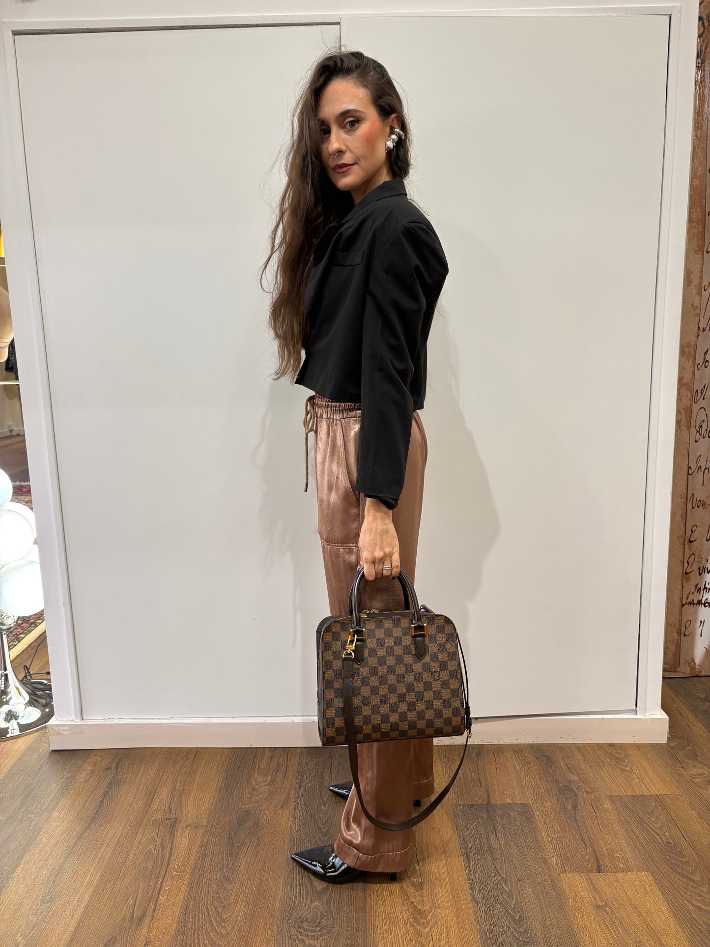 Louis Vuitton Triana borsa a tracolla in tela ebene damier