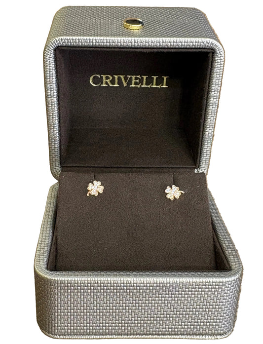 Orecchini a Lobo Crivelli a Forma di Quadrifoglio in Oro Rosa 18kt con Pavé di Diamanti