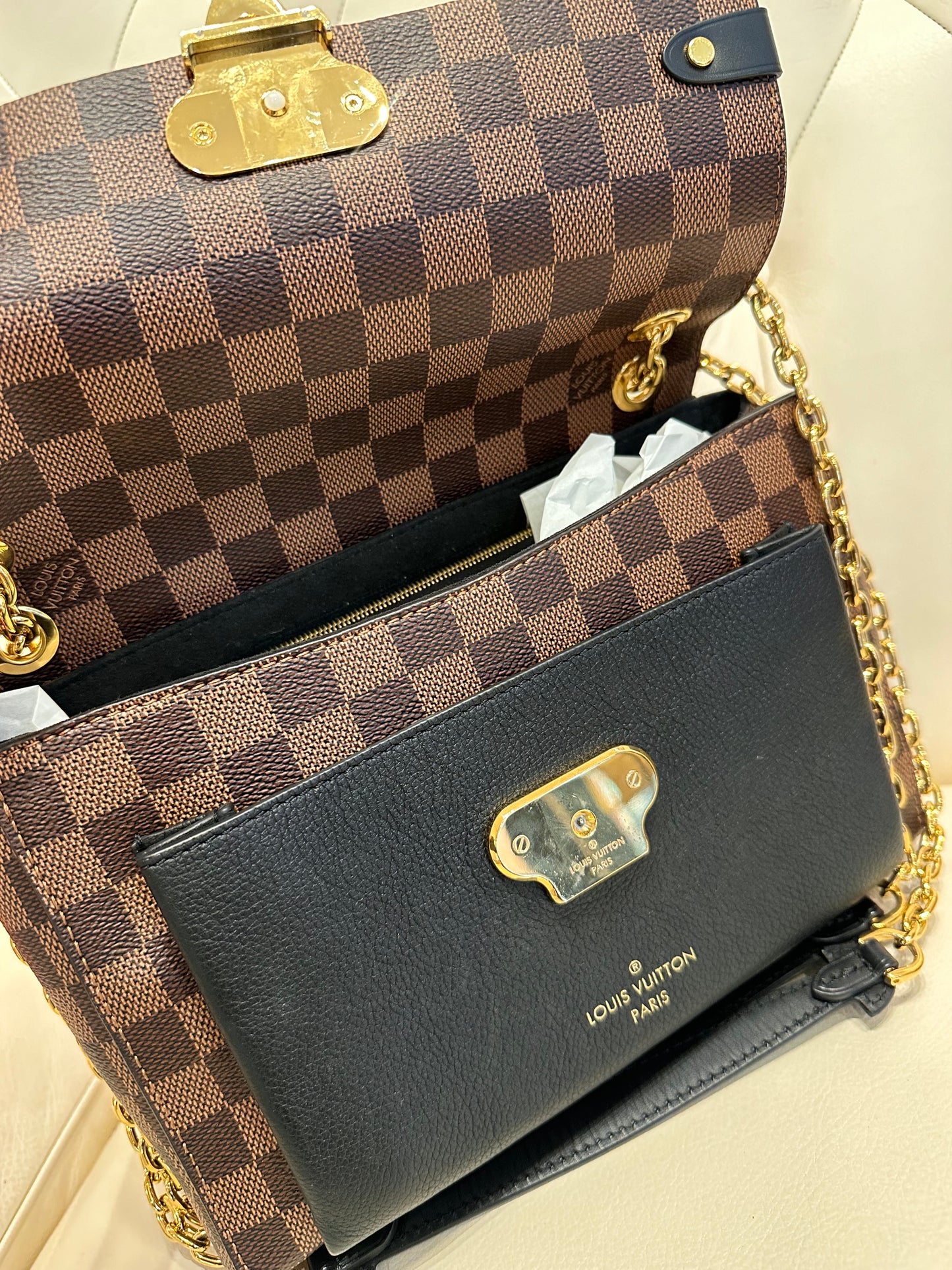 Louis Vuitton Vavin tela ebene damier e pelle