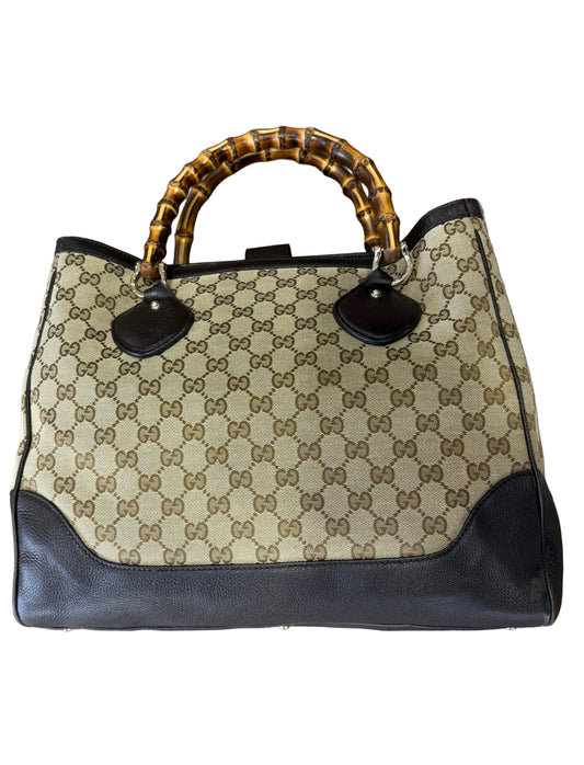 Gucci Diana  Tote Bag in tela GG e pelle  manici bamboo