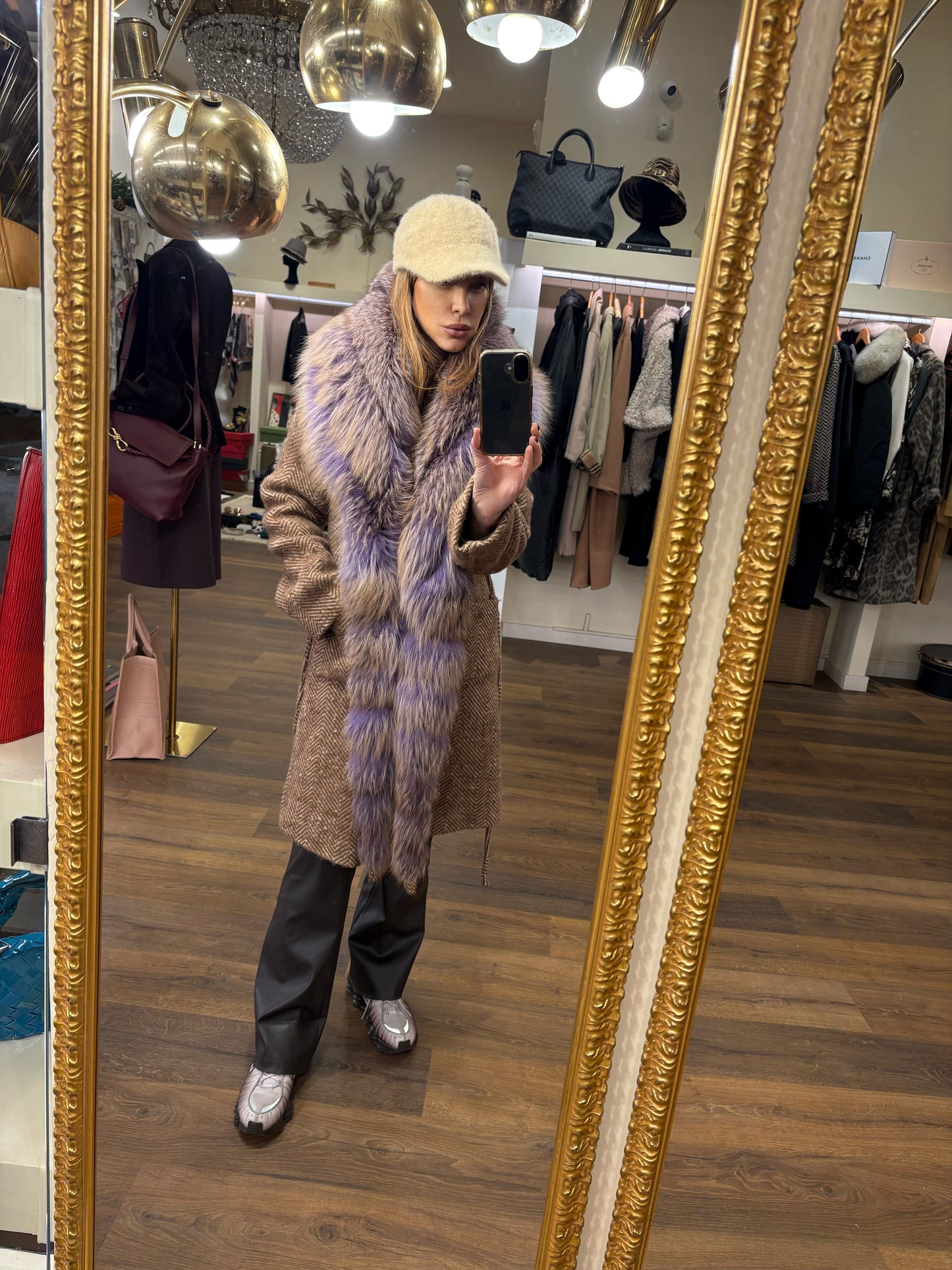 Ermanno Scervino cappotto spinato e volpe viola mélange