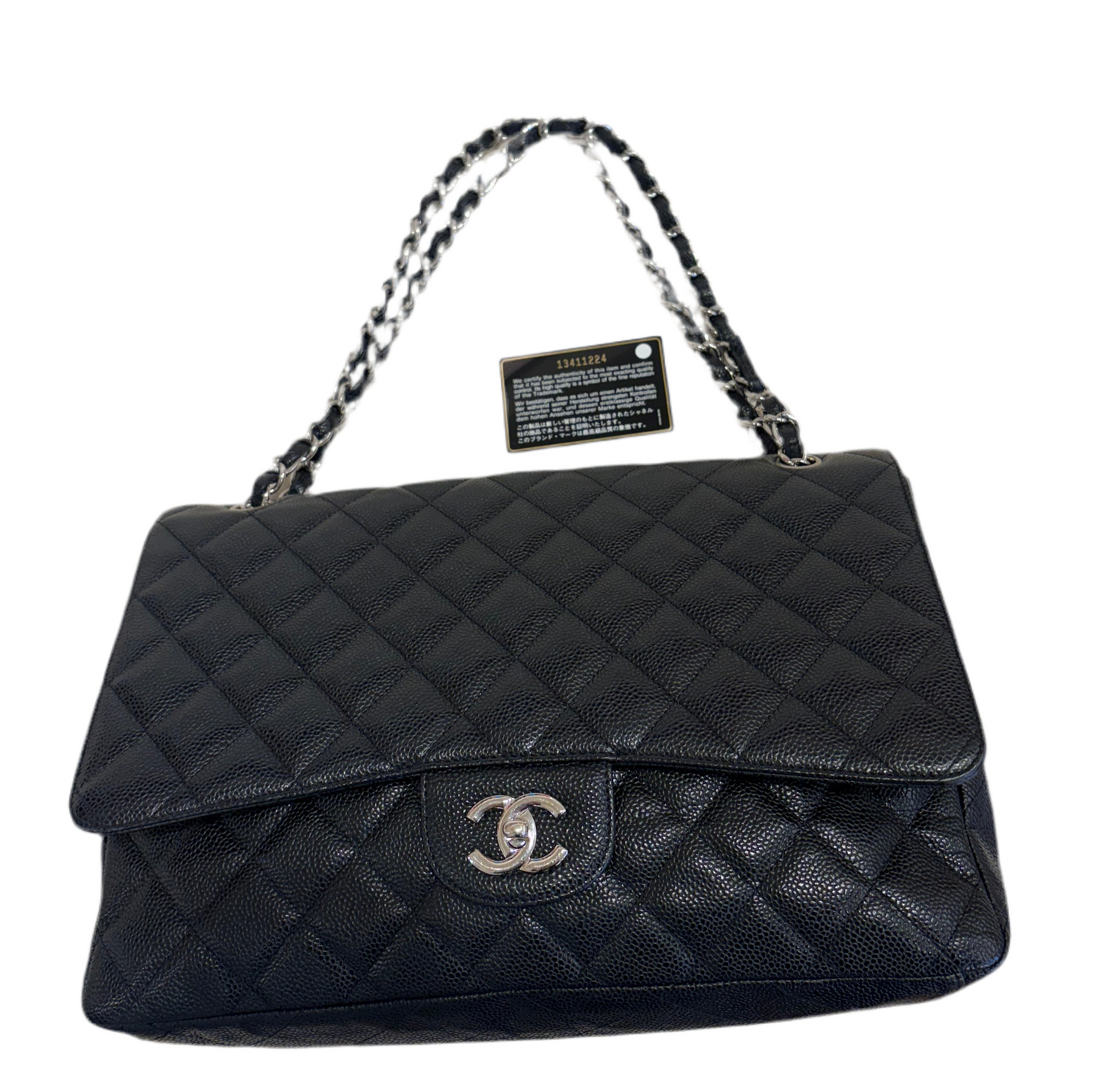 Chanel borsa maxi Jumbo cavier nero metallo silver